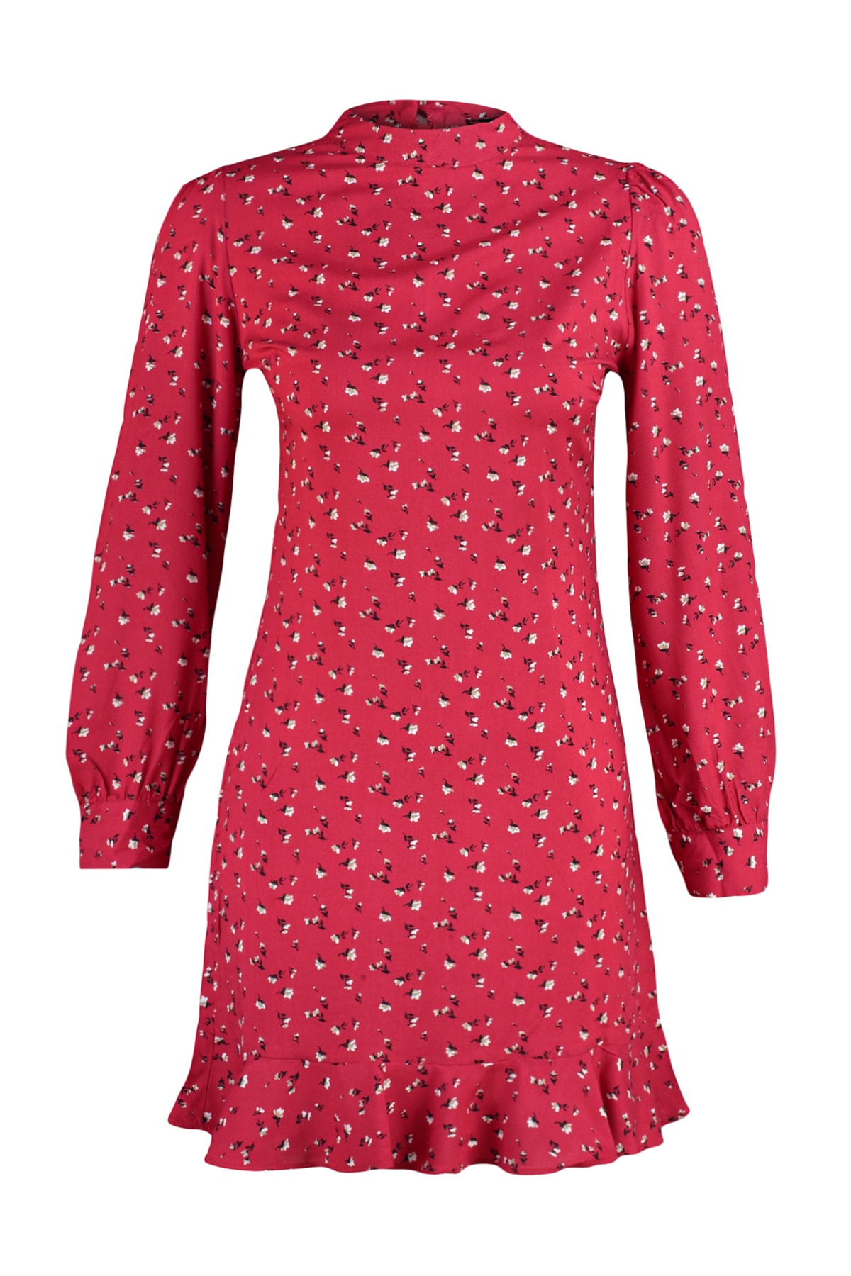 Trendyol Red High Neck Flounce Mini Rochie țesută țesută