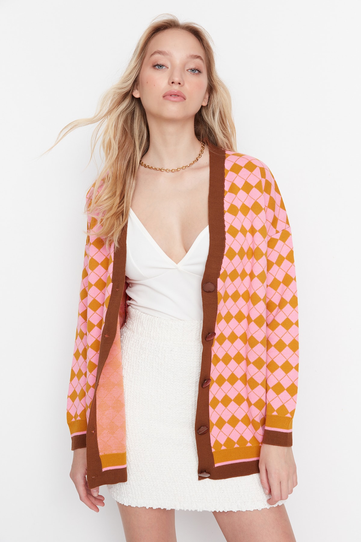 Trendyol Brown Jacquard Knitwear Cardigan