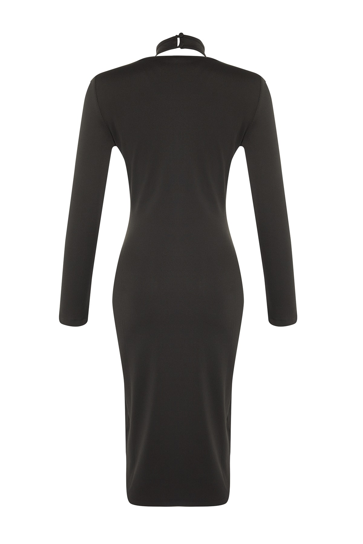 Trendyol Black Asymmetrical Collar Detailed Knitted Evening Dress