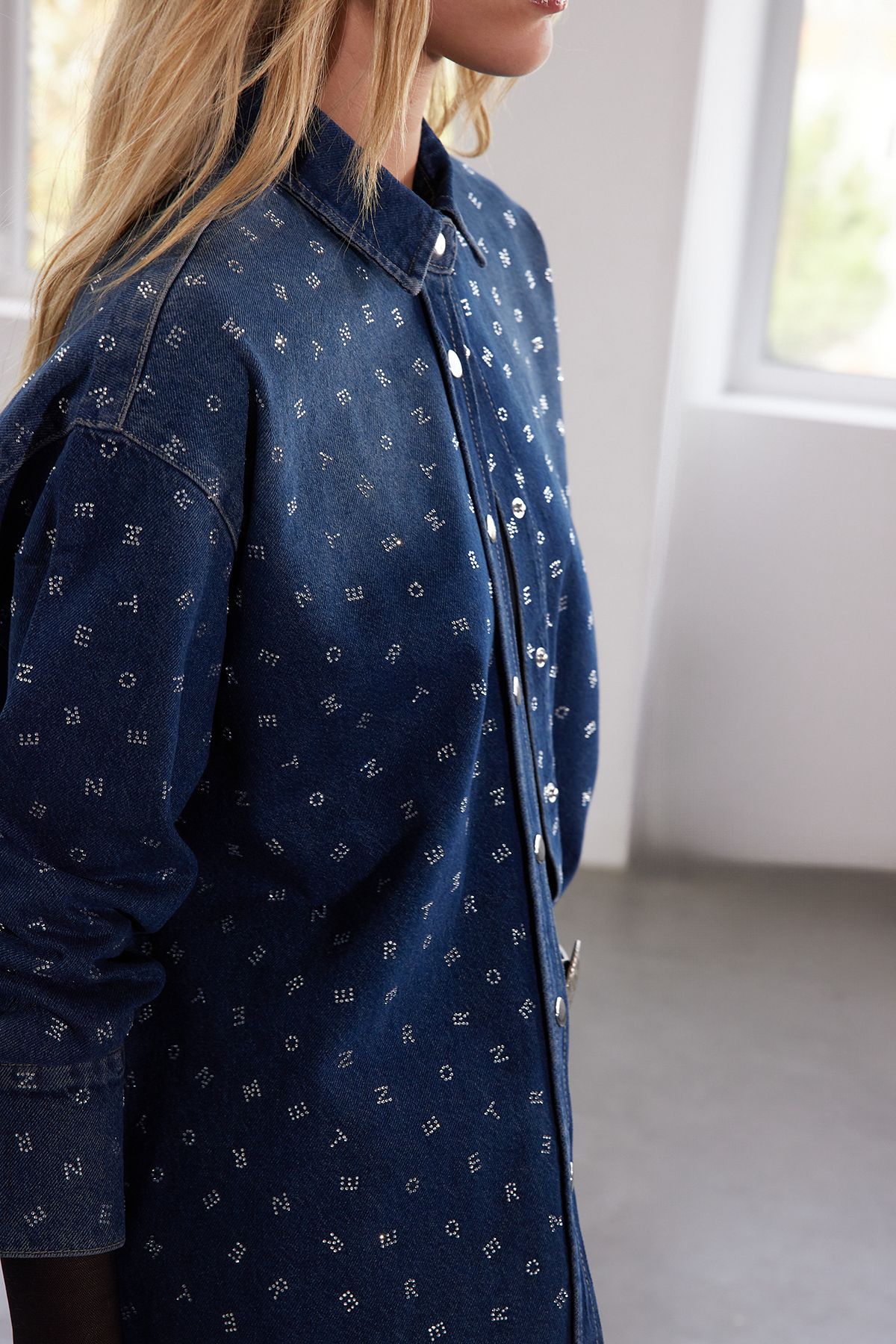 Trendyol Limited Edition Blue Jewelled Oversize Denim Jacket