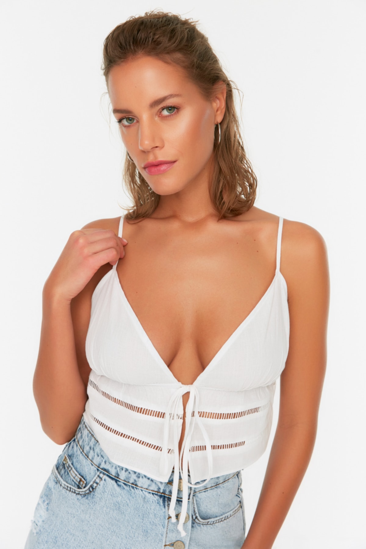 Trendyol White Lace Detailed Beach Blouse