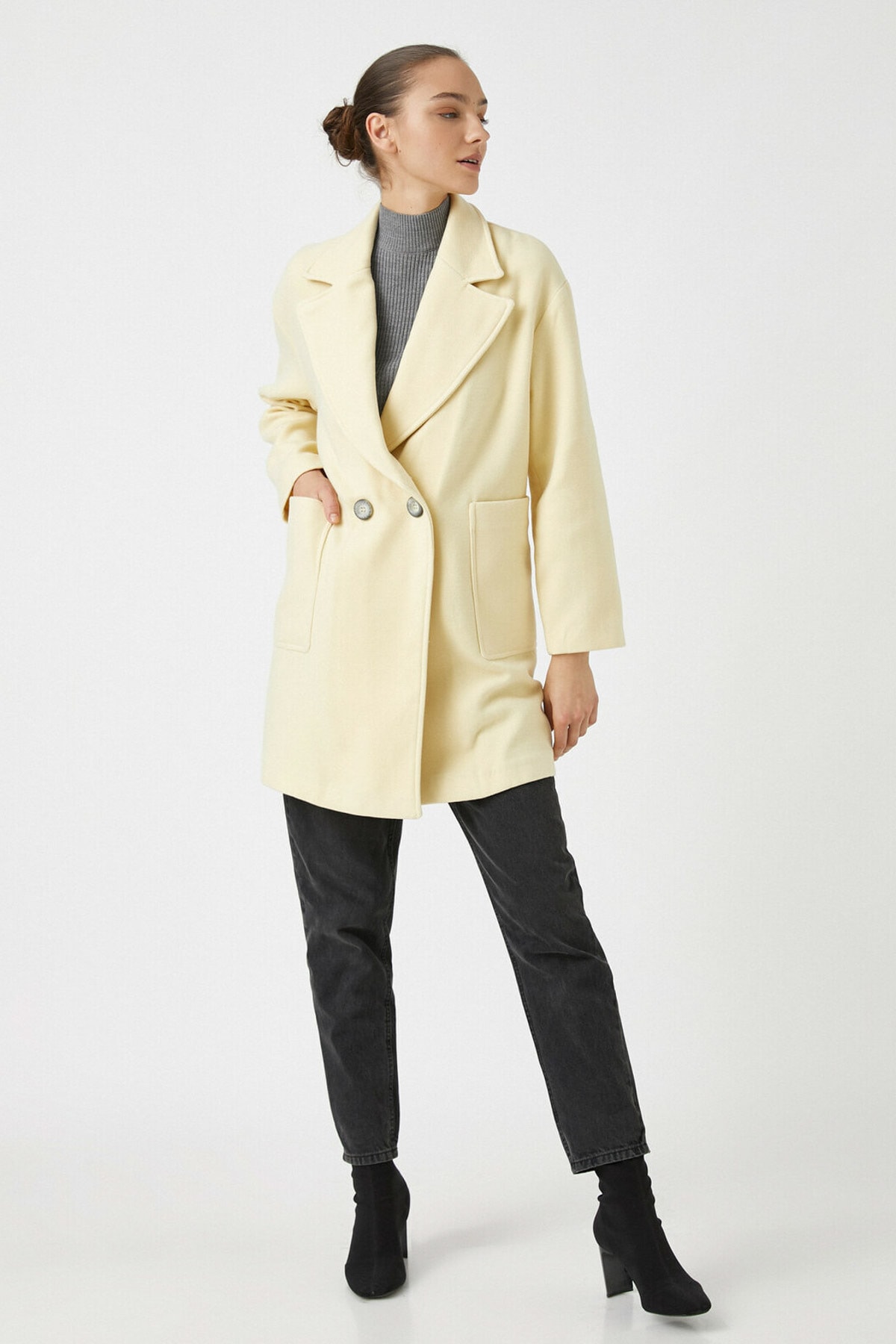 Kabát Koton - žltý - dvojradový