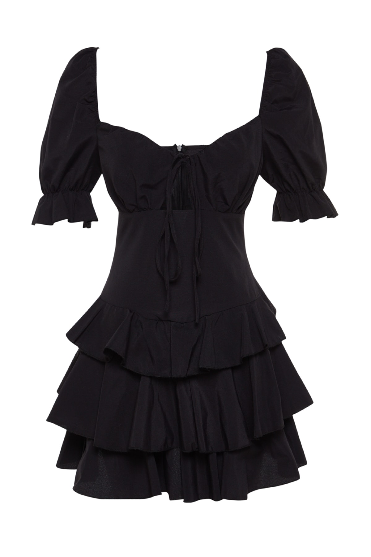 Trendyol Black Open Talie/Skater Flounce Poplin Rochie eleganta de seara