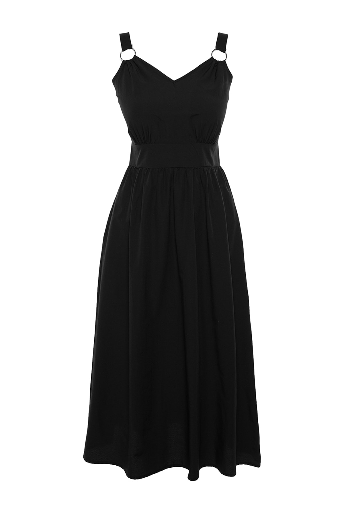 Trendyol Black Woven Strap Rochie midi țesută detaliată