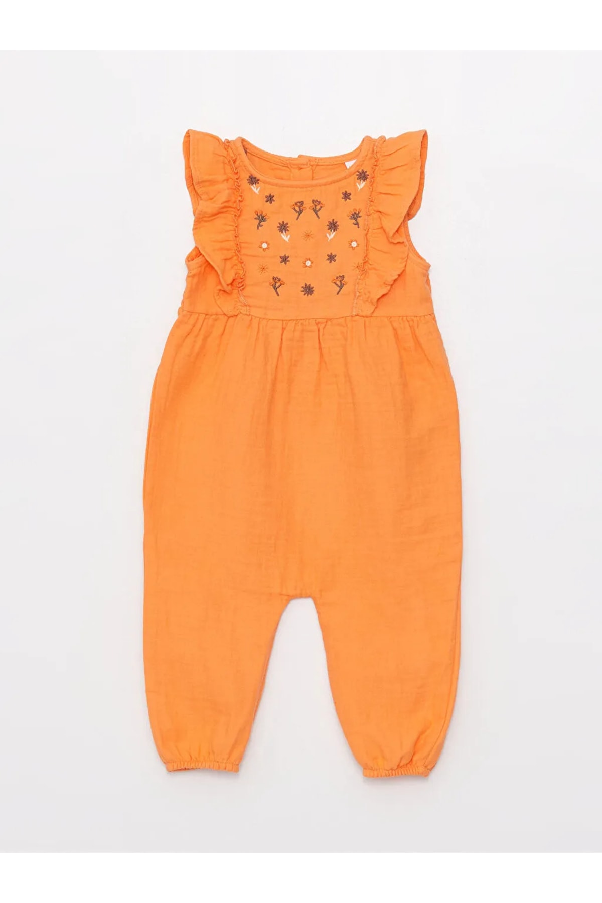 LC Waikiki Baby Crew Neck Embroidery Detailed Overalls for Baby Girl