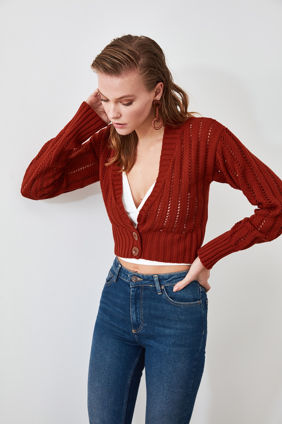 Trendyol Cinnamon Knit Detailed Knitwear Cardigan
