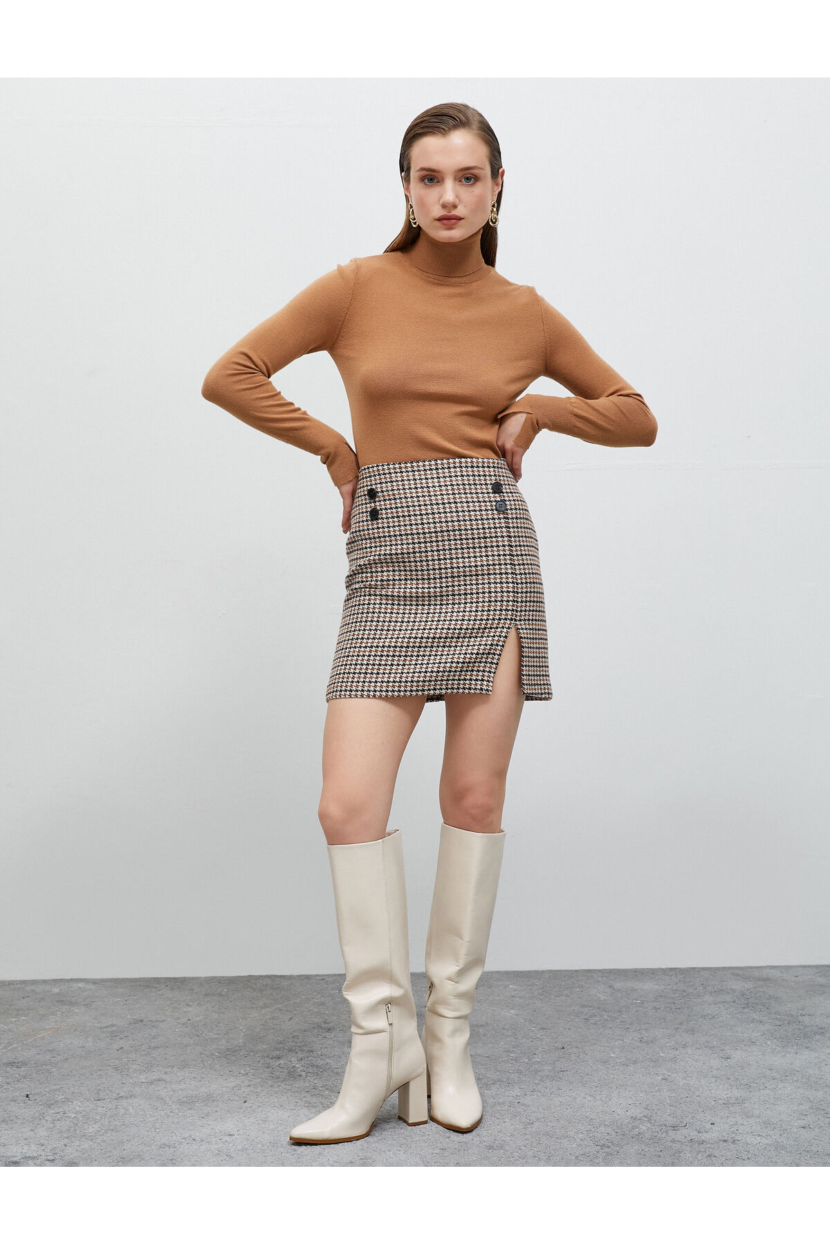Koton Mini Skirt with Slit and Button Detail