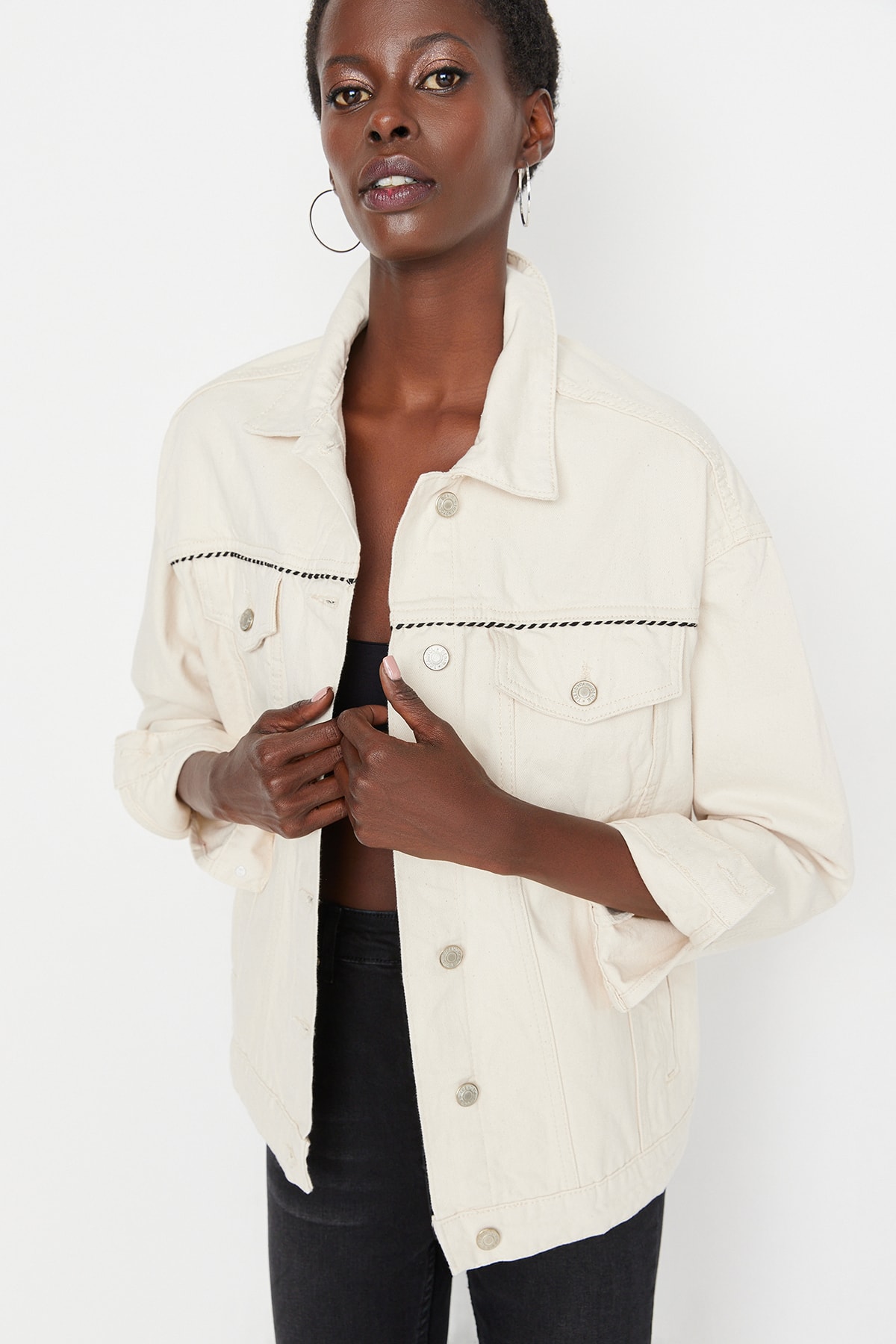 Trendyol Ecru Pocket Detailed Denim Jacket
