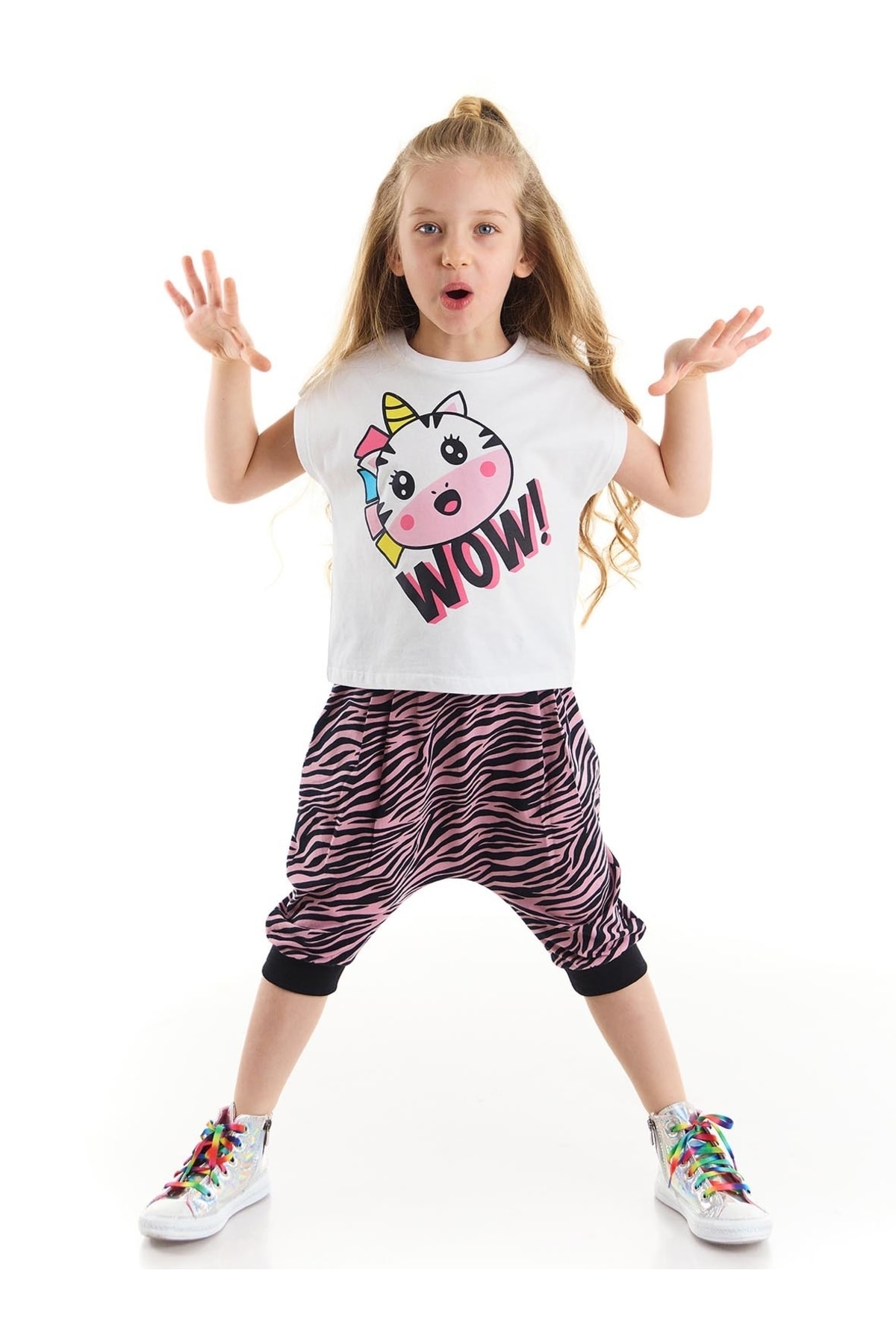 Denokids Zebracorn Girls T-shirt Capri Shorts Set