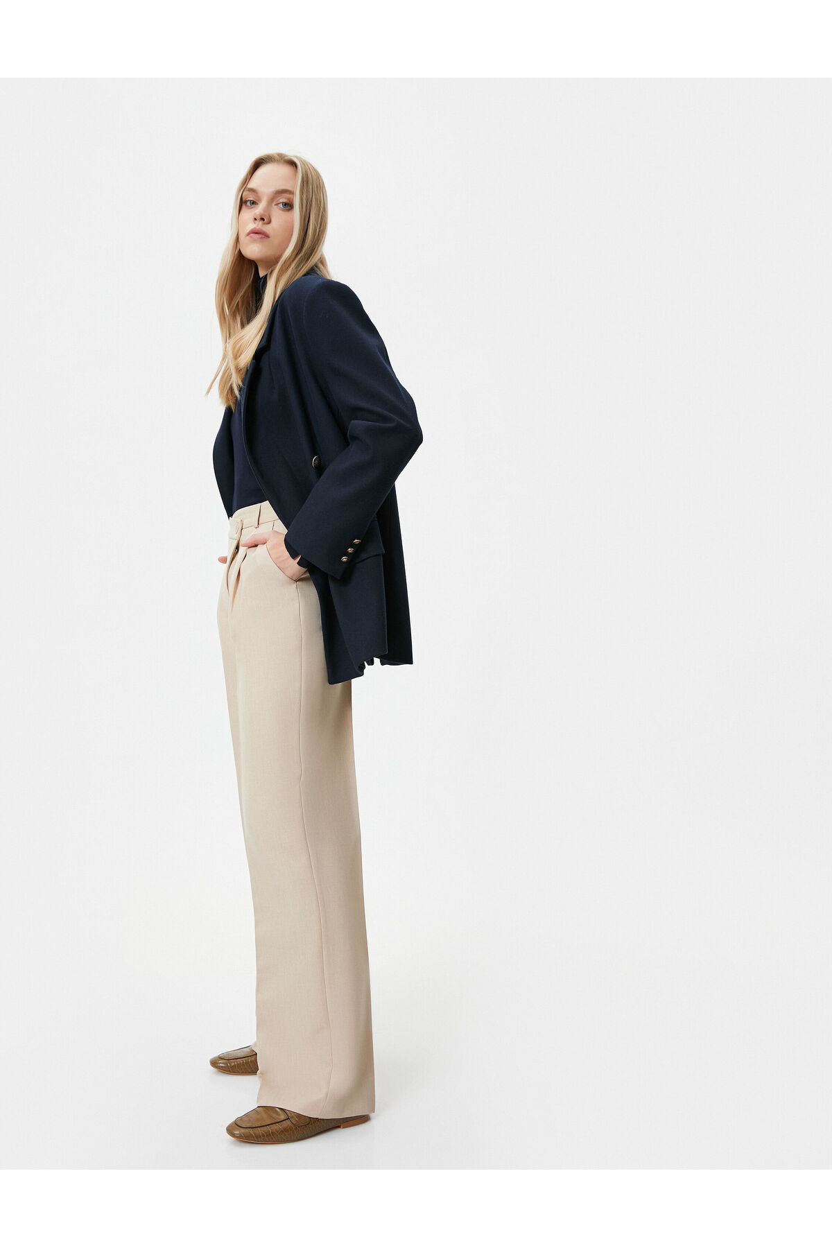 Koton Fabric Wide Leg Trousers Asymmetric Waist Buttoned