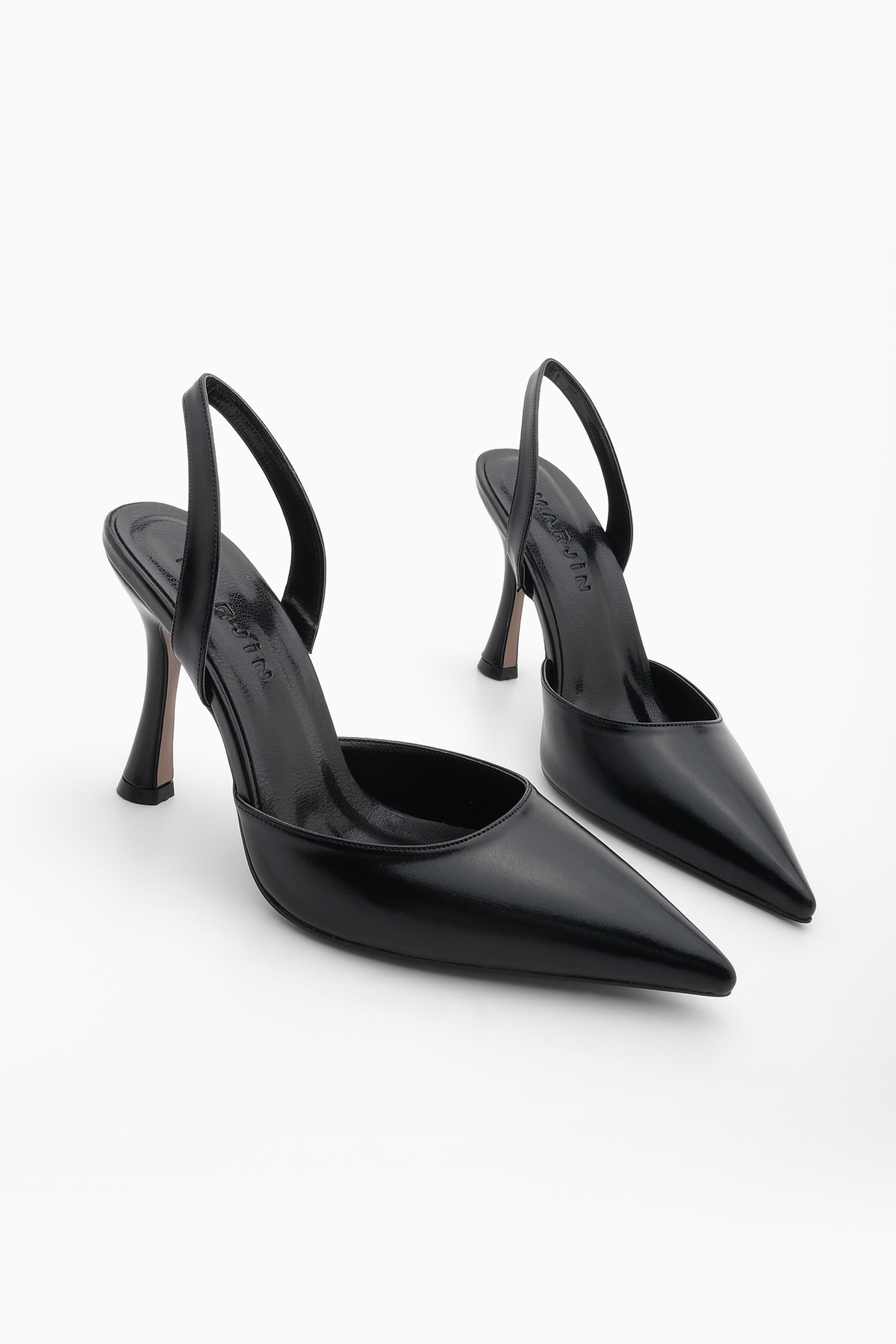 Levně Marjin Women's Pointed Toe Open Back Scarf Classic Heel Shoes Mizay Black