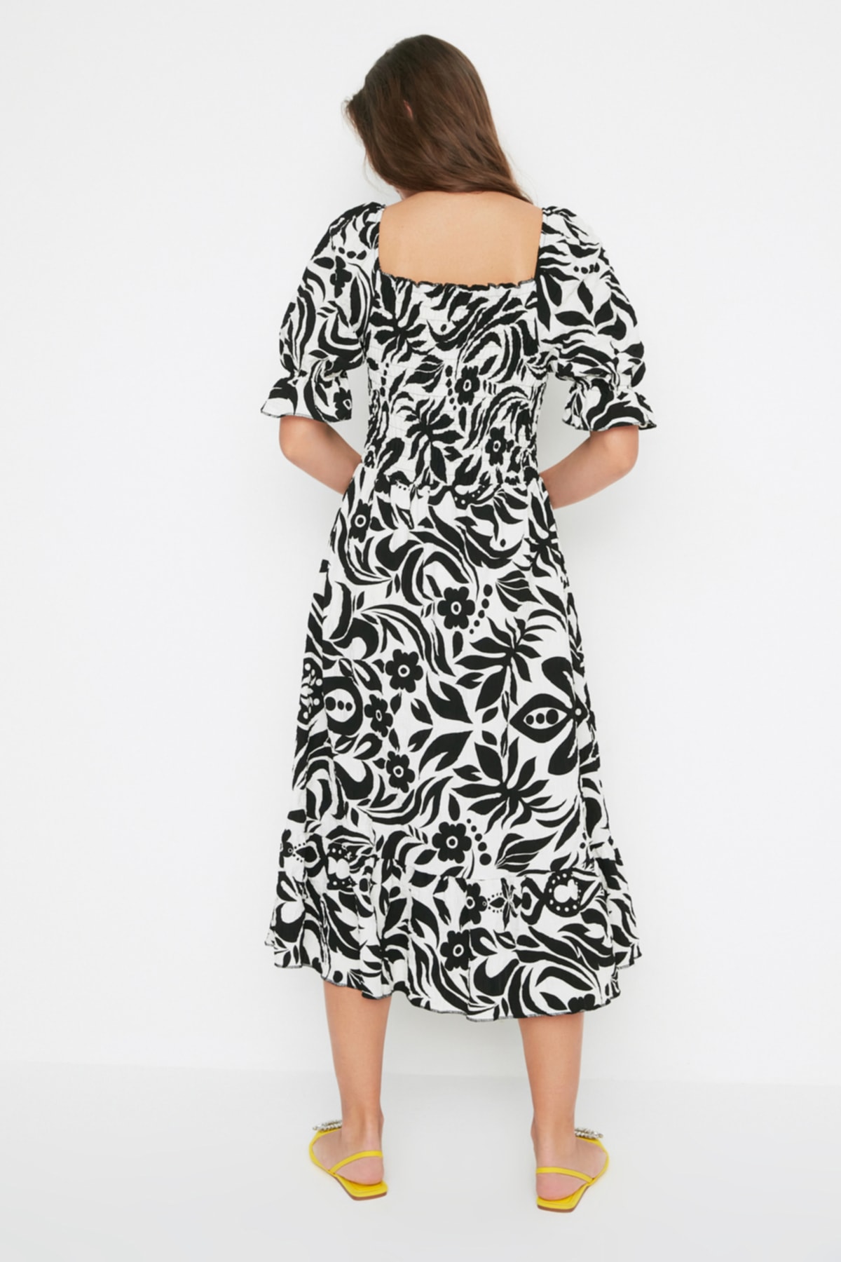 Trendyol Limited Edition Negru Țesut Model Gimped Rochie Midi Țesută