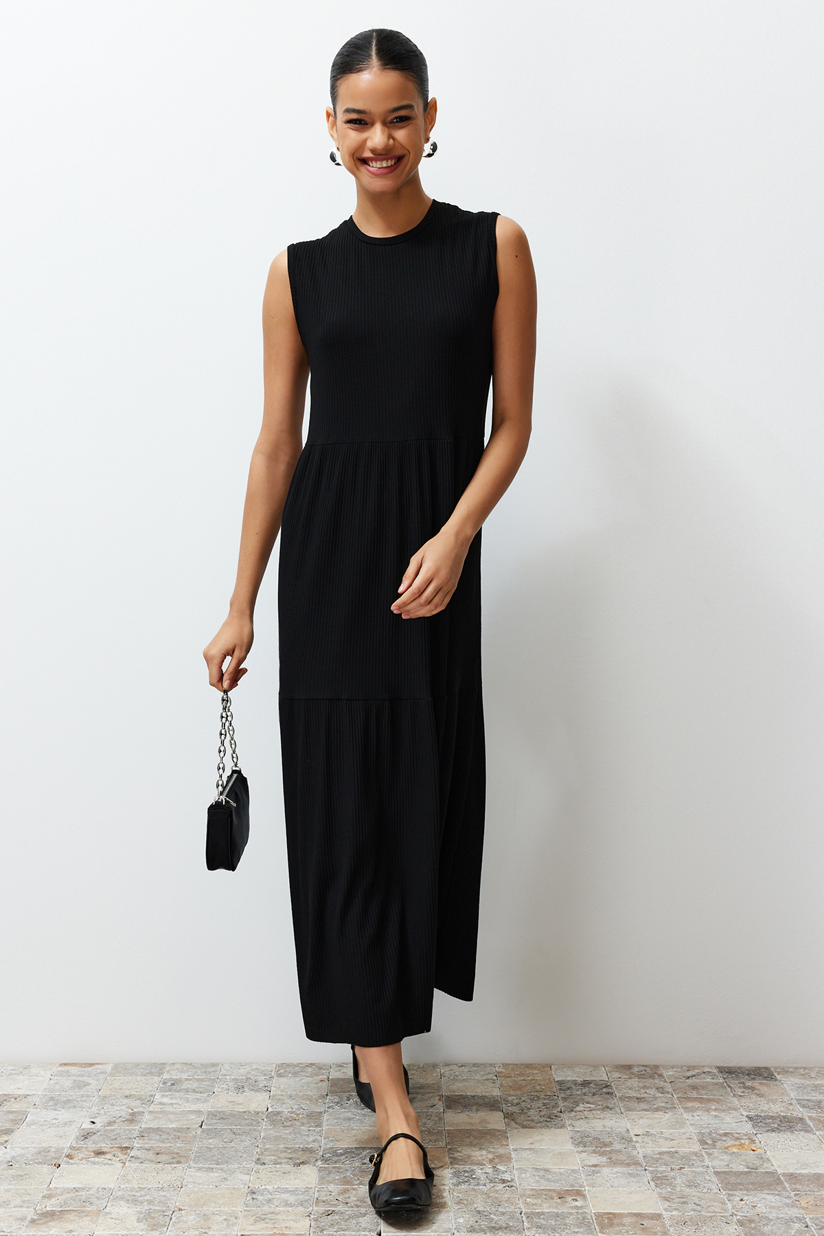 Trendyol Black Sleeveless Plain Knitted Dress