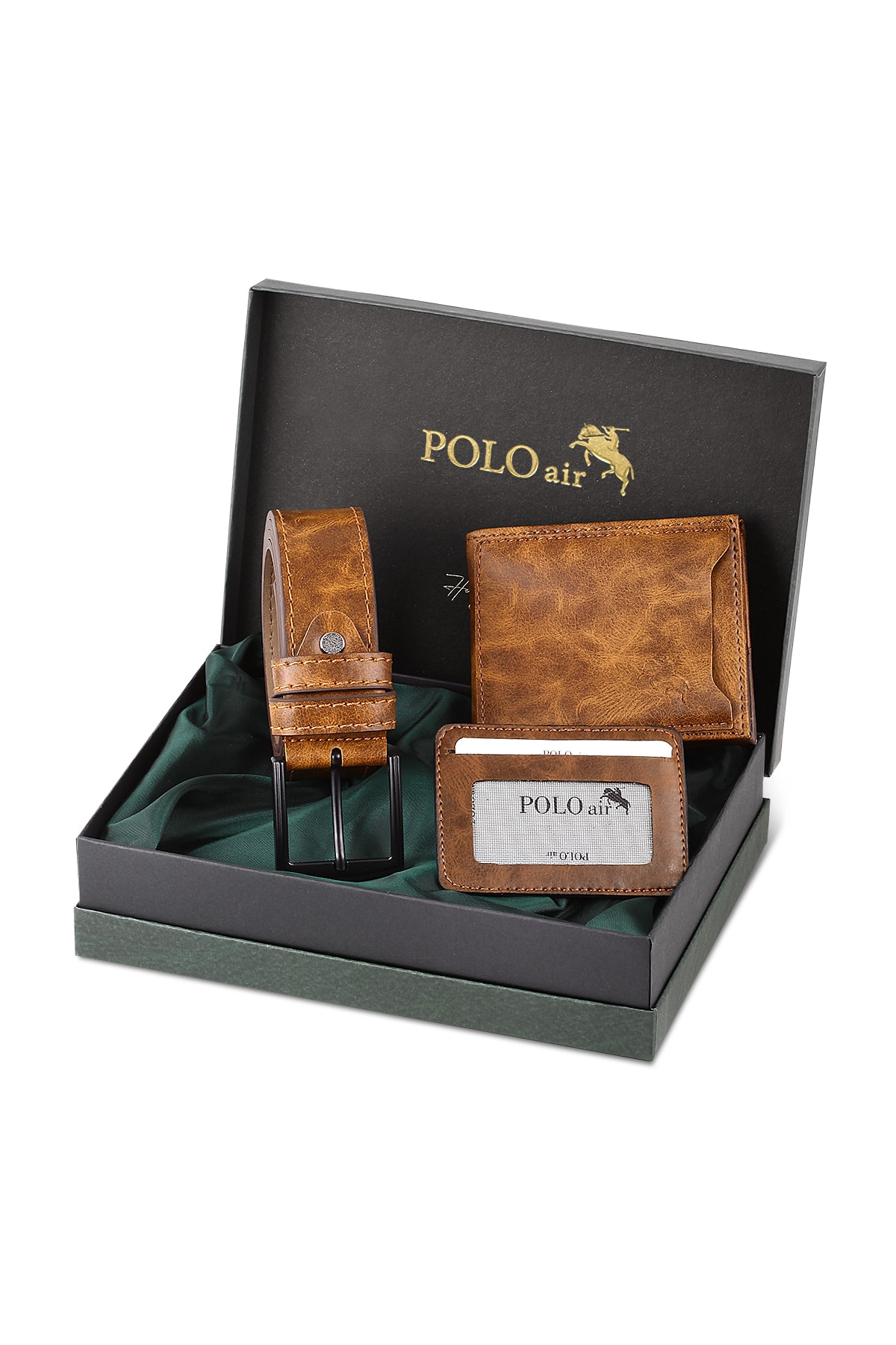 Polo Air Boxed Men's Sports Wallet Belt Card Holder Set Brown