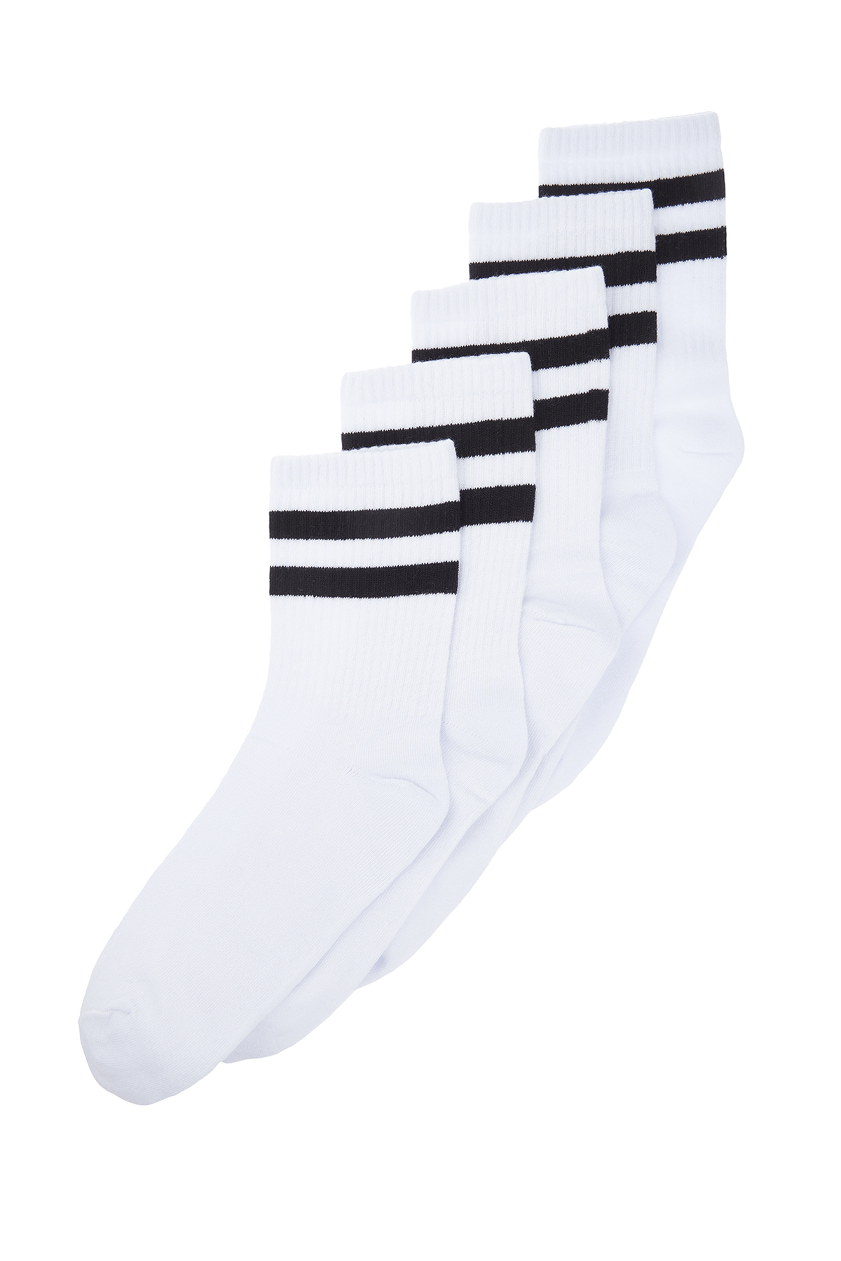 Levně Trendyol 5-Pack White Cotton Striped College-Tennis-Mid-Length Socks