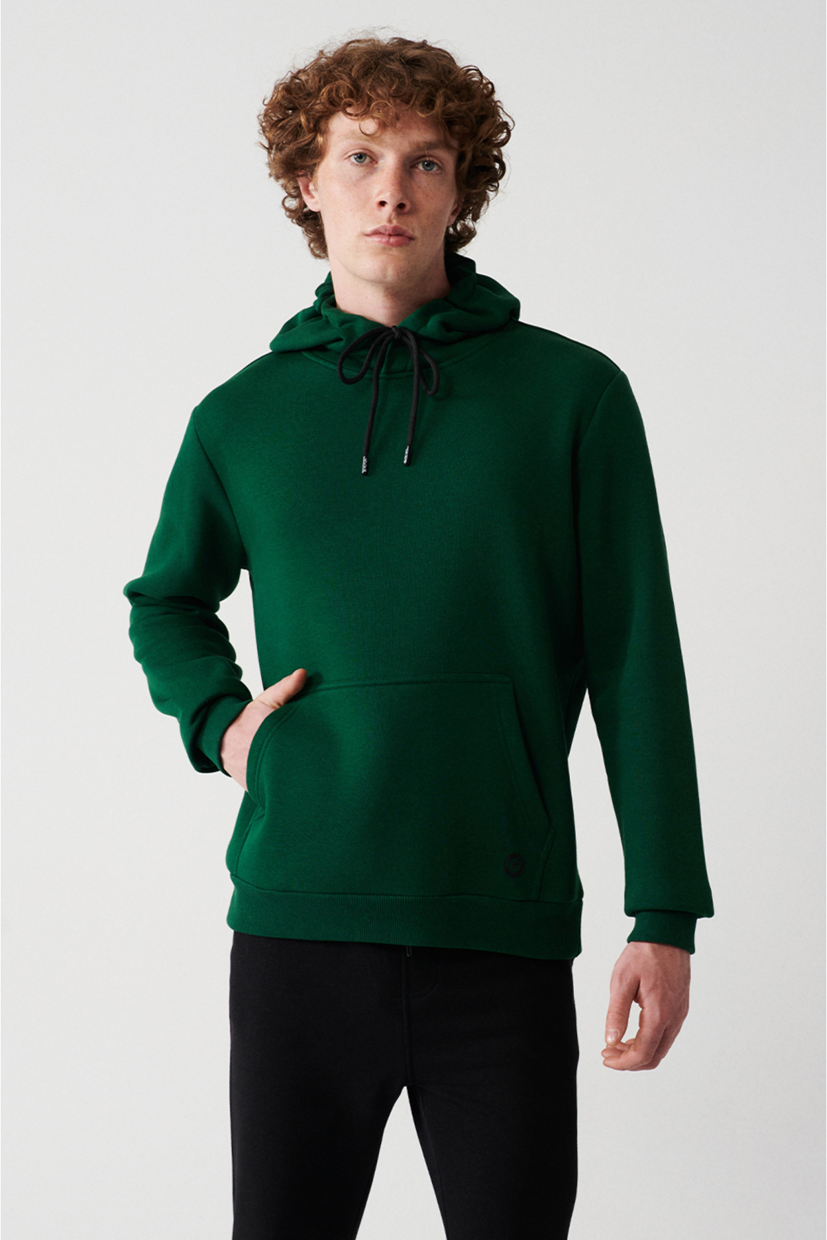 Levně Avva Green Unisex Sweatshirt Hooded Collar with Fleece Inside 3 Thread Cotton Regular Fit