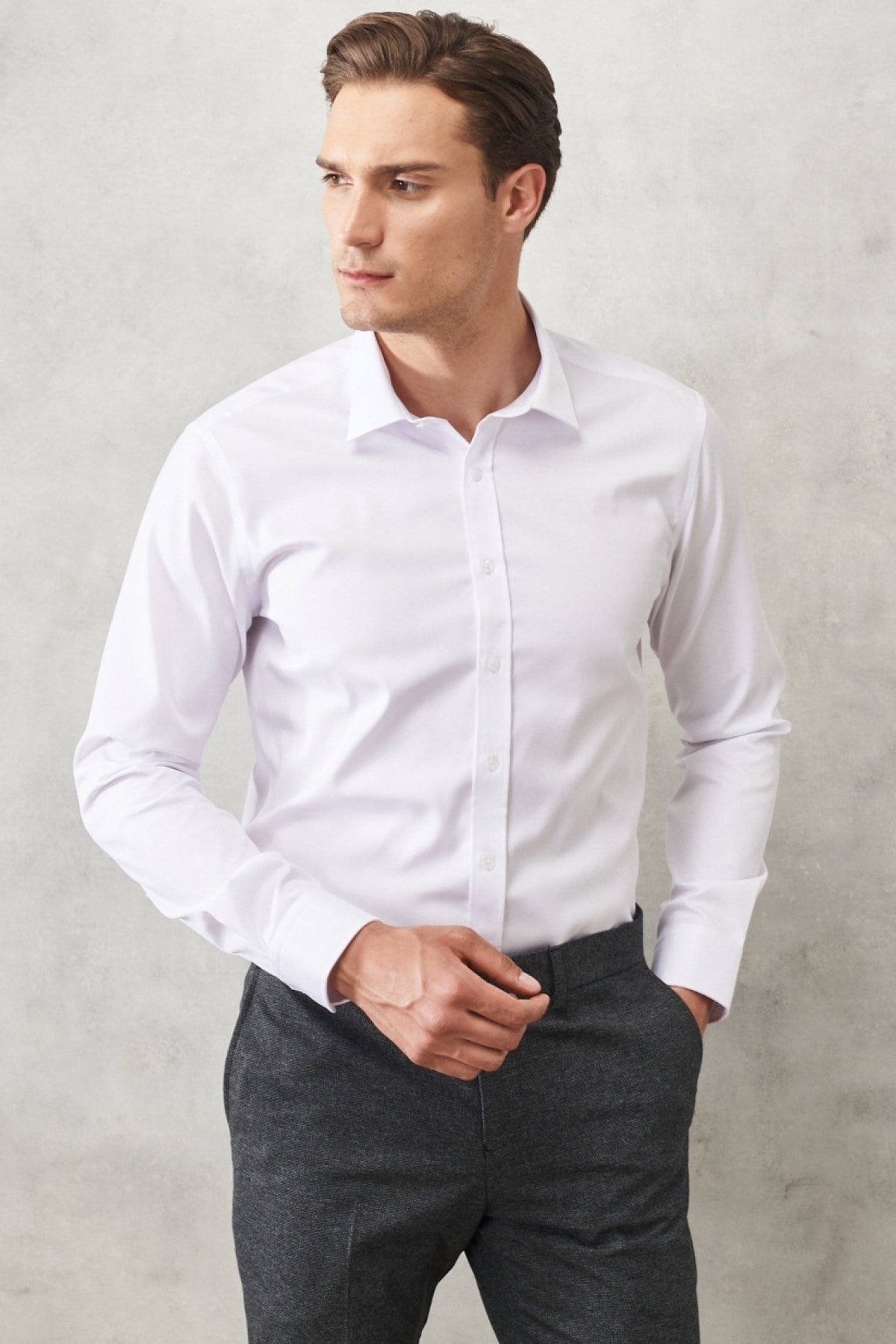 ALTINYILDIZ CLASSICS Men's White No Iron Non-iron Slim Fit Slim Fit 100% Cotton Shirt