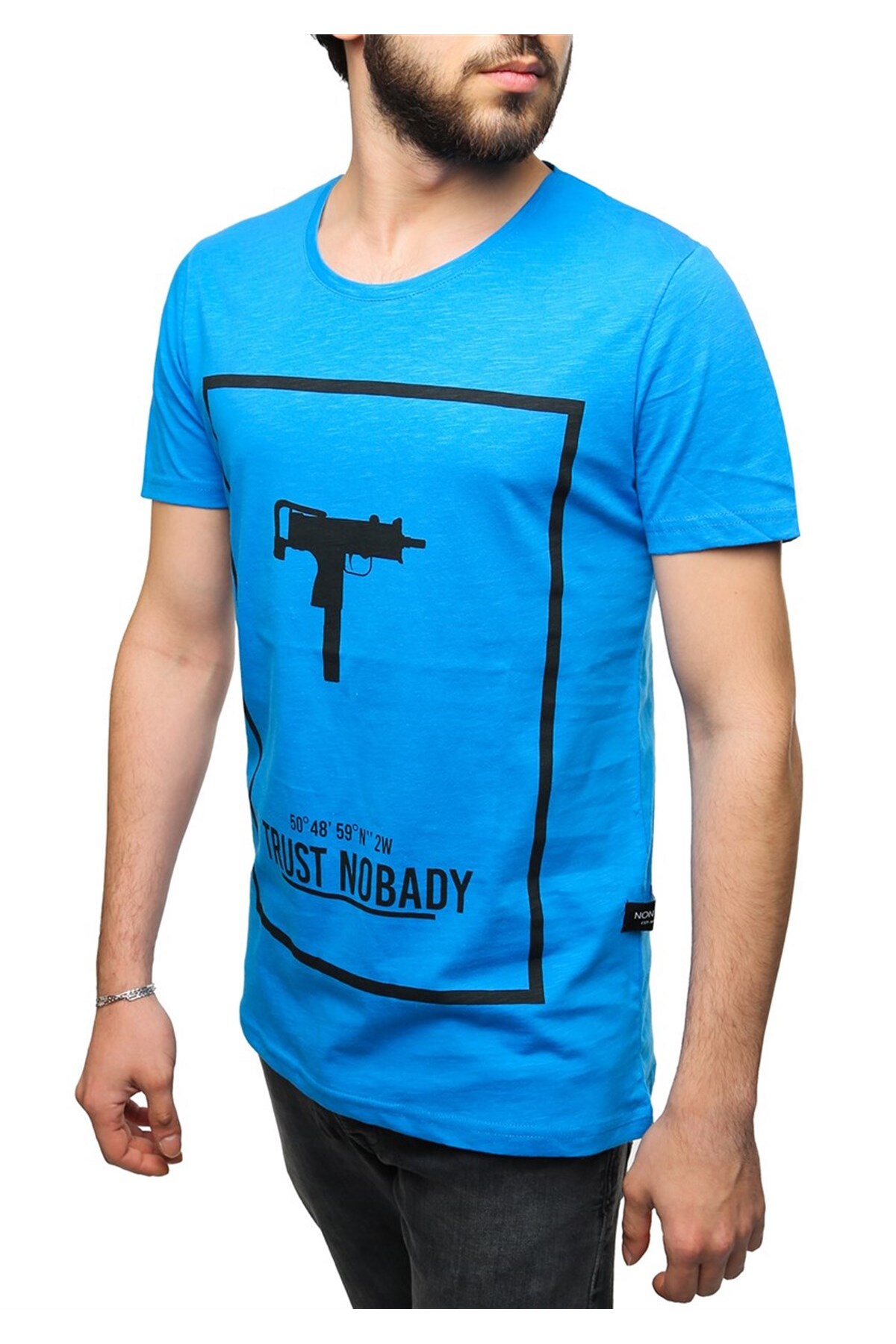 Levně Madmext Uzi Printed Blue T-Shirt 2533