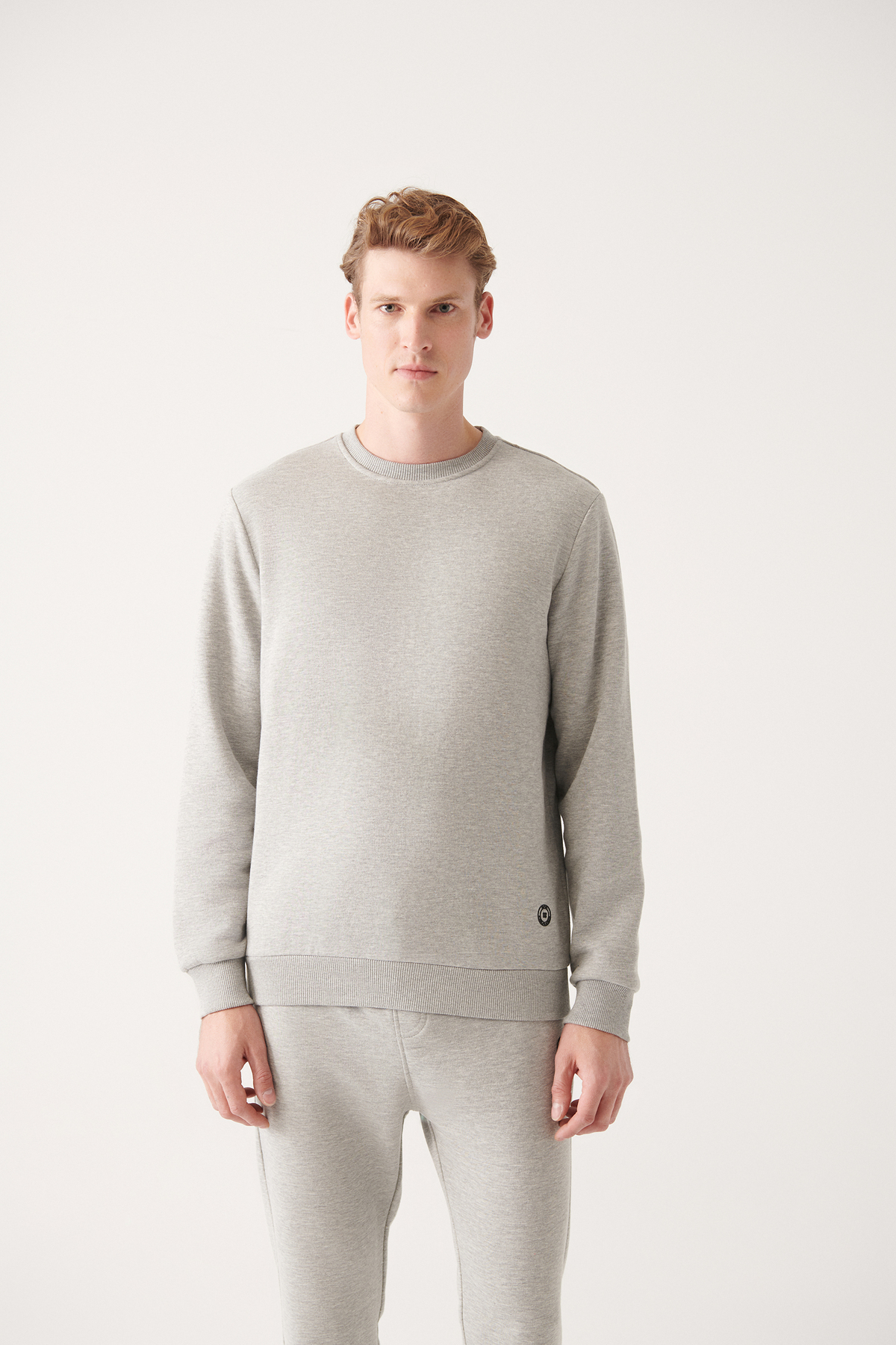 Levně Avva Gray Unisex Sweatshirt Crew Neck Fleece 3 Thread Cotton Regular Fit