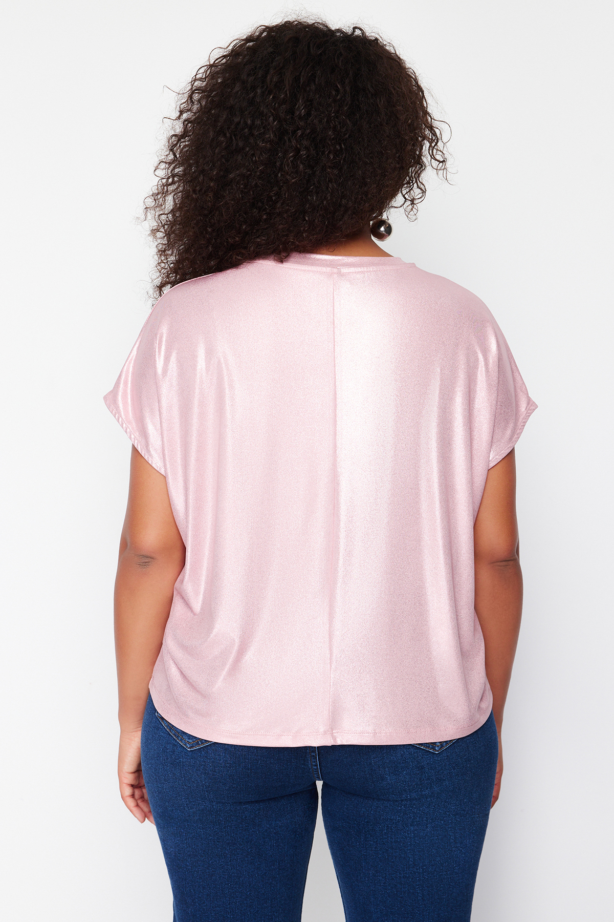 Trendyol Curve Powder Metallic Print Knitted Blouse