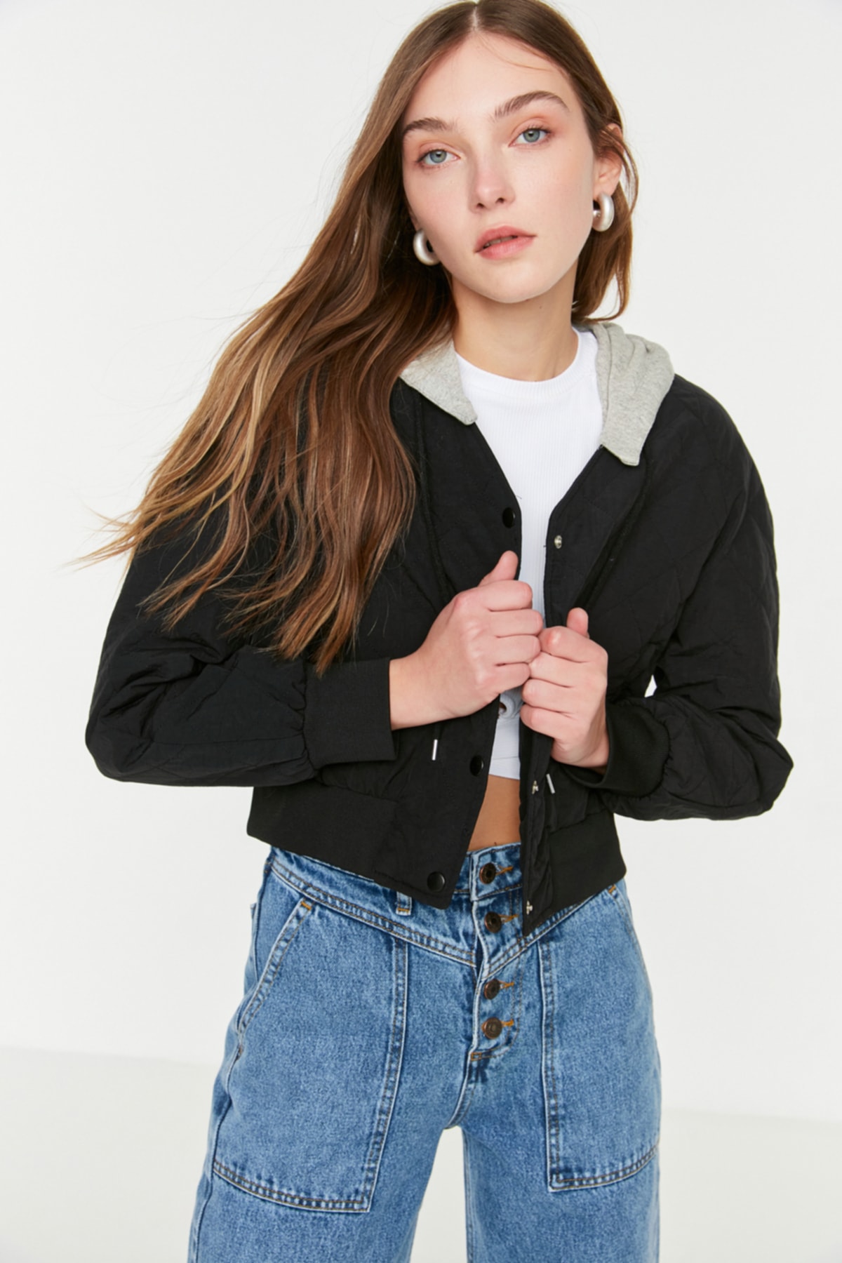 Trendyol Black Oversized Hooded Quilted Puffy Coat