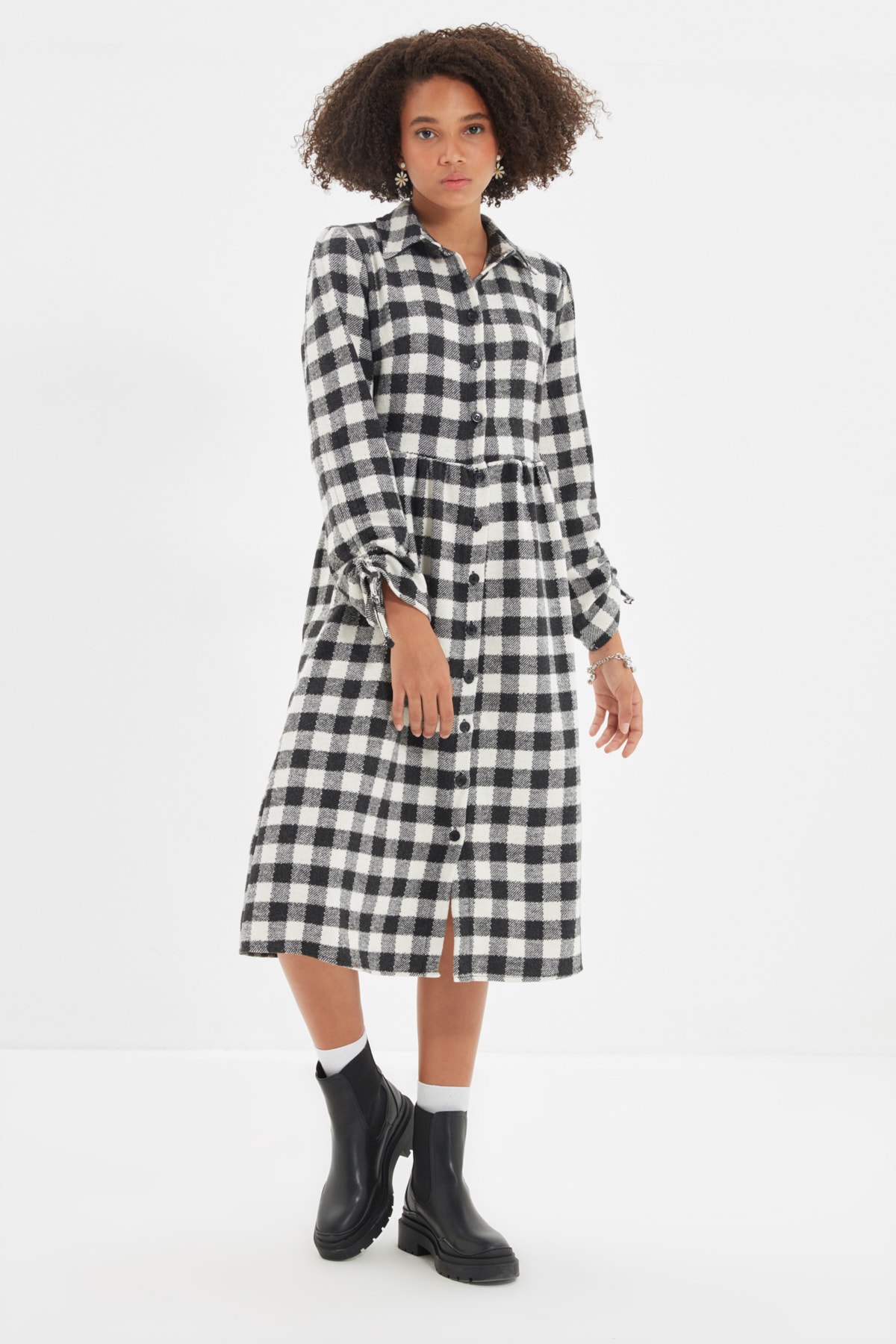 Trendyol Black Check Shirt Dress