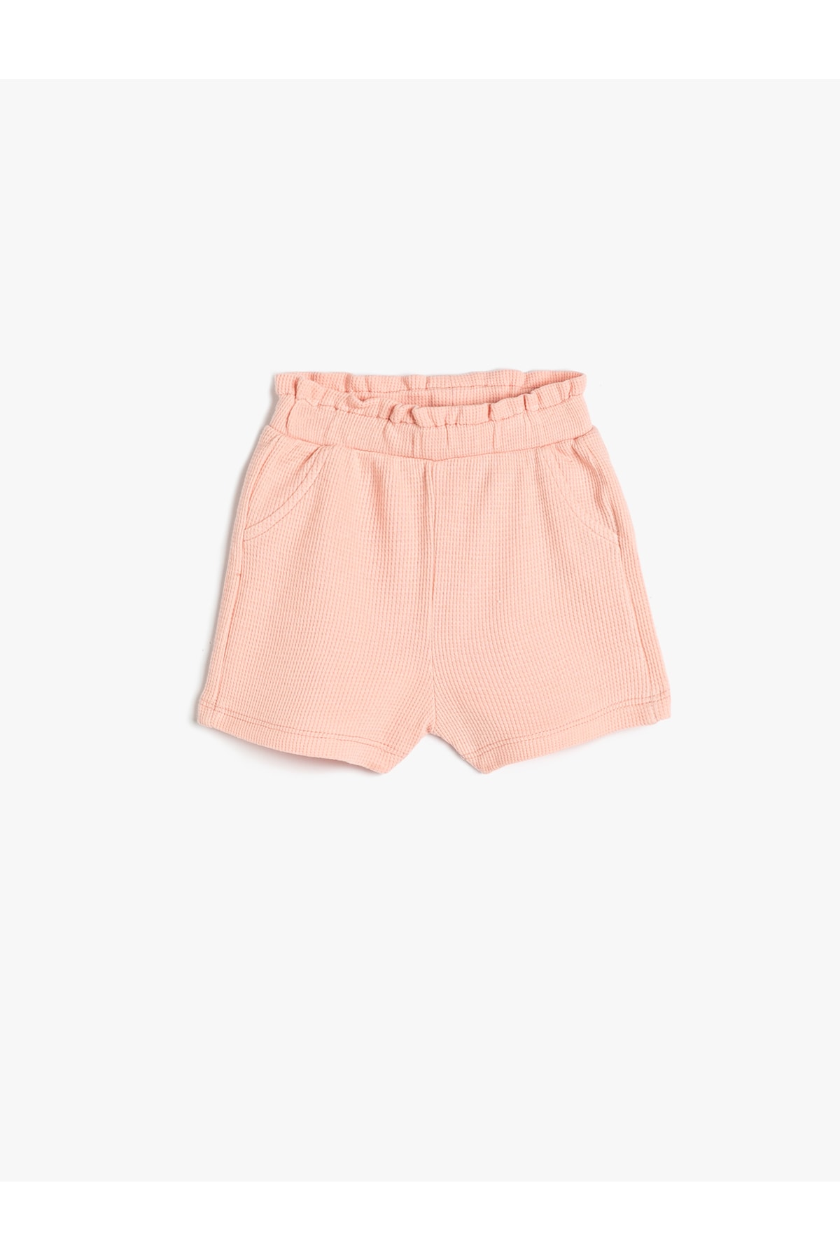 Koton Elastic Waist Shorts with Frill Detailed Pockets. Textured Cotton.