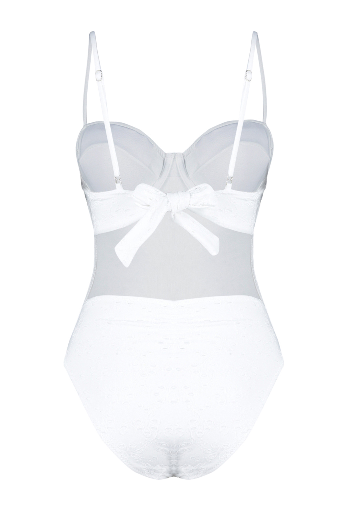 Trendyol White V-Neck Tie-Up Premium Fabric Regular Swimsuit