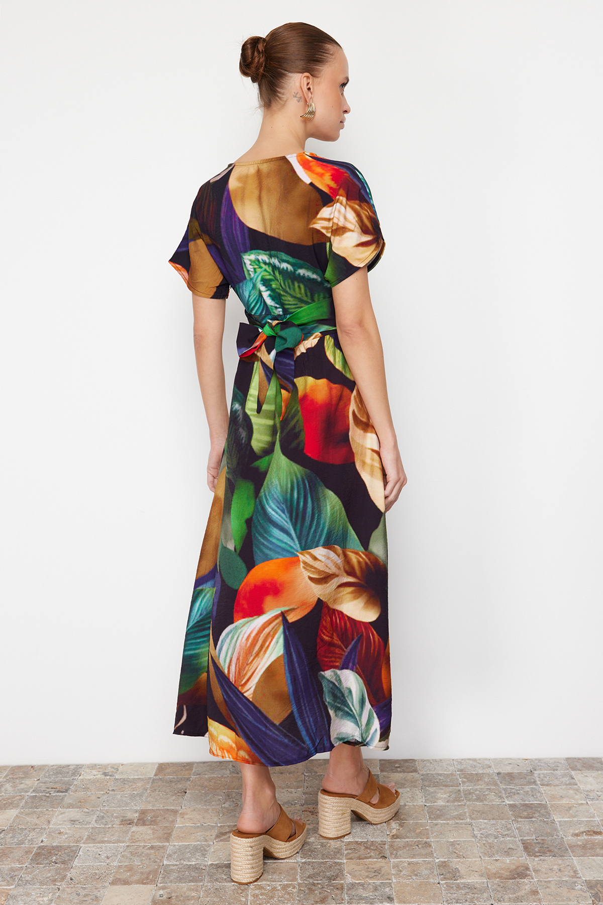 Trendyol Multi Color Floral Print A-line Viscose Midi Woven Dress