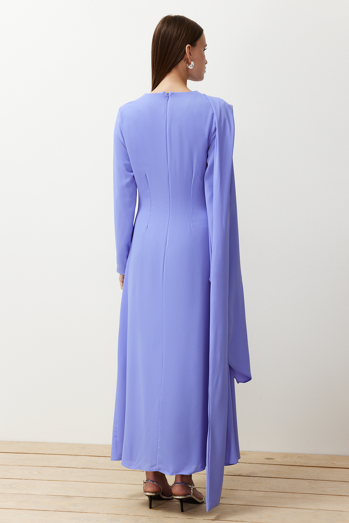 Trendyol Lilac Shawl Detailed Lined Evening Dress