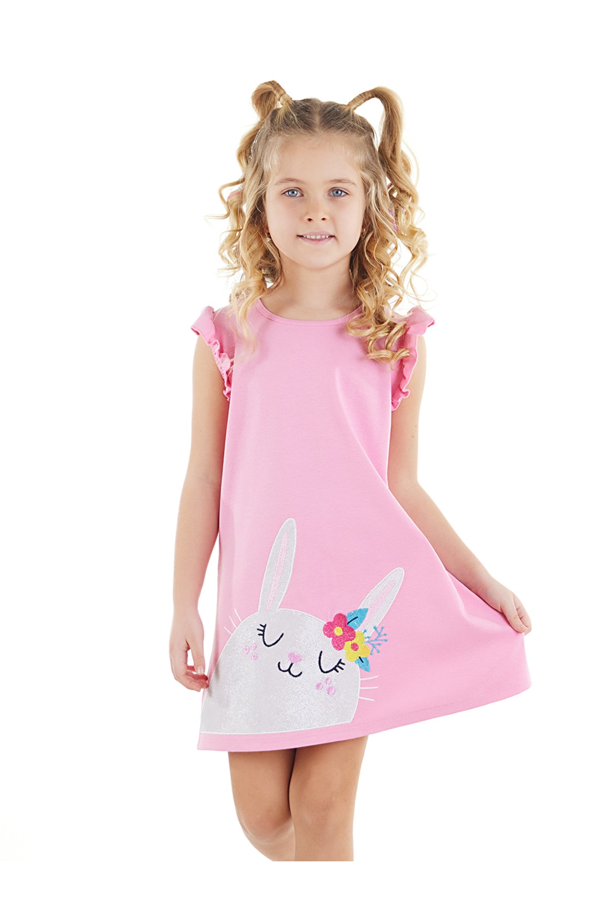 Levně Denokids Fancy Rabbit Cotton Girls' Pink Dress