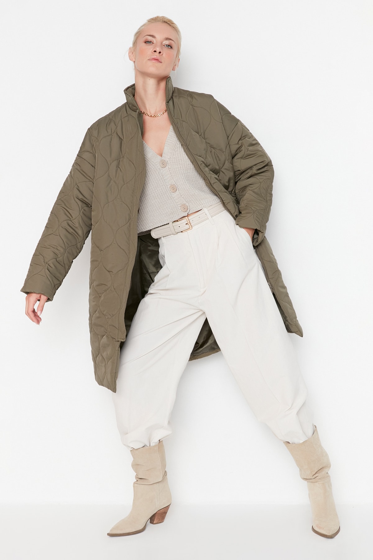 Trendyol Khaki Oversize Quilted Puffy Coat