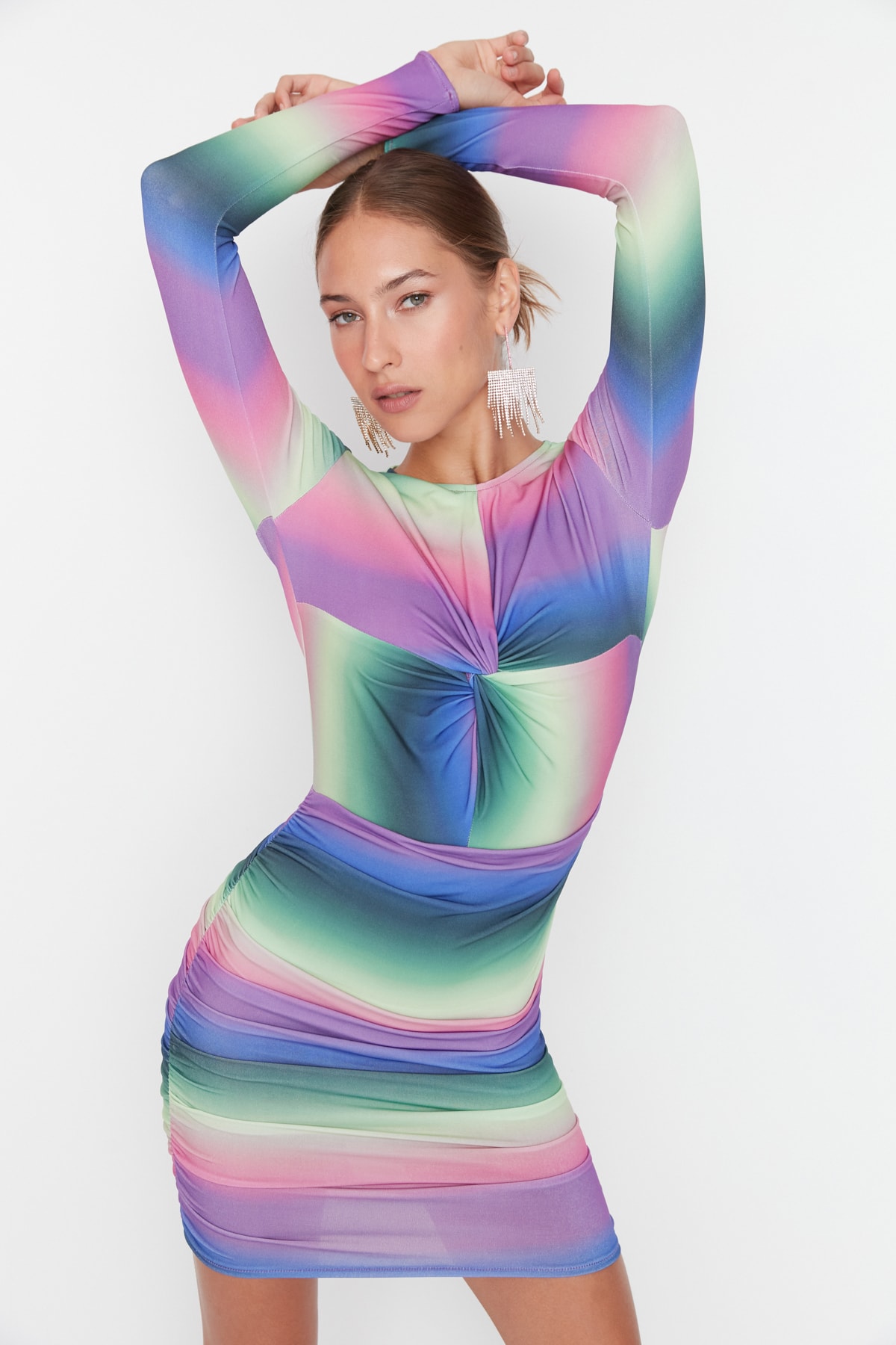 Rochie de seara multicolora, multicolora, cu talie detaliata