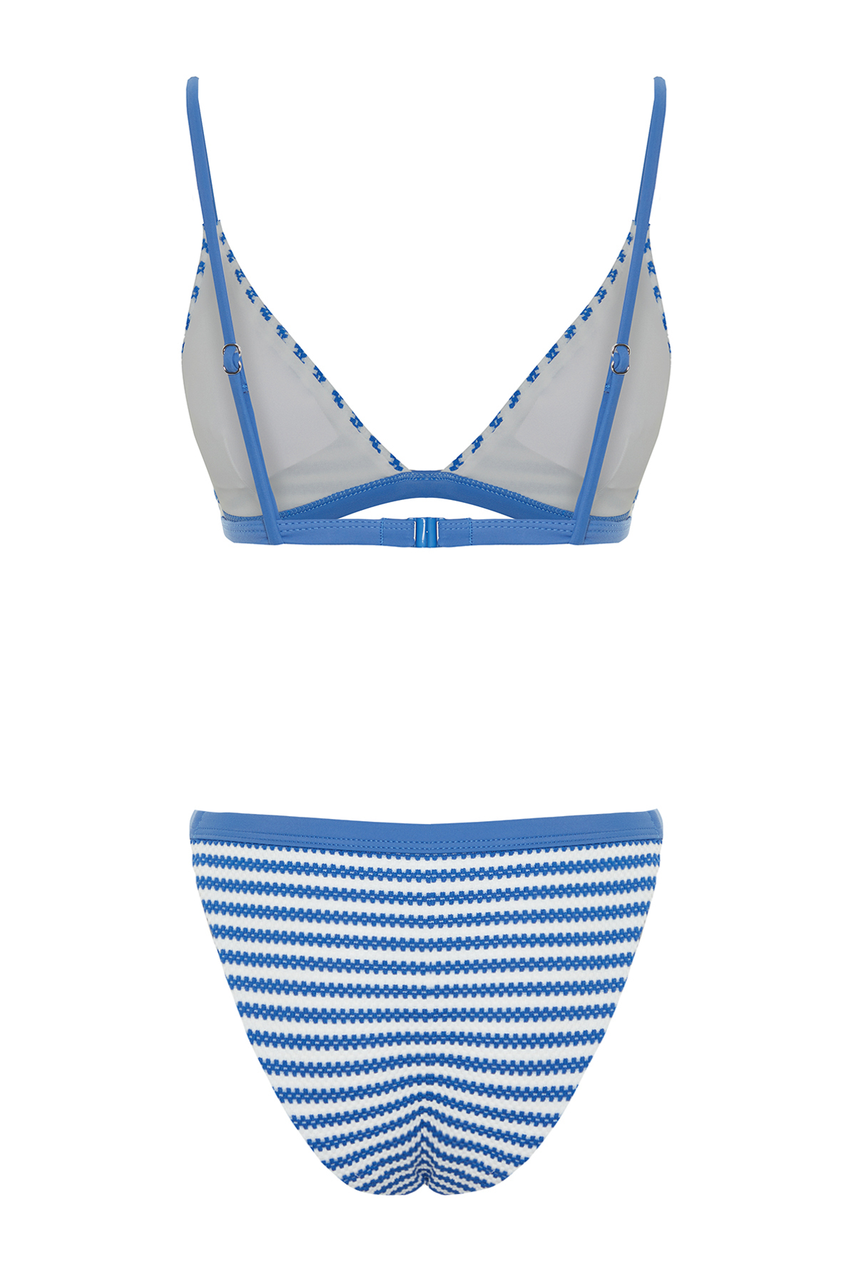 Trendyol White-Blue Triangle Textured Regular Bikini Set