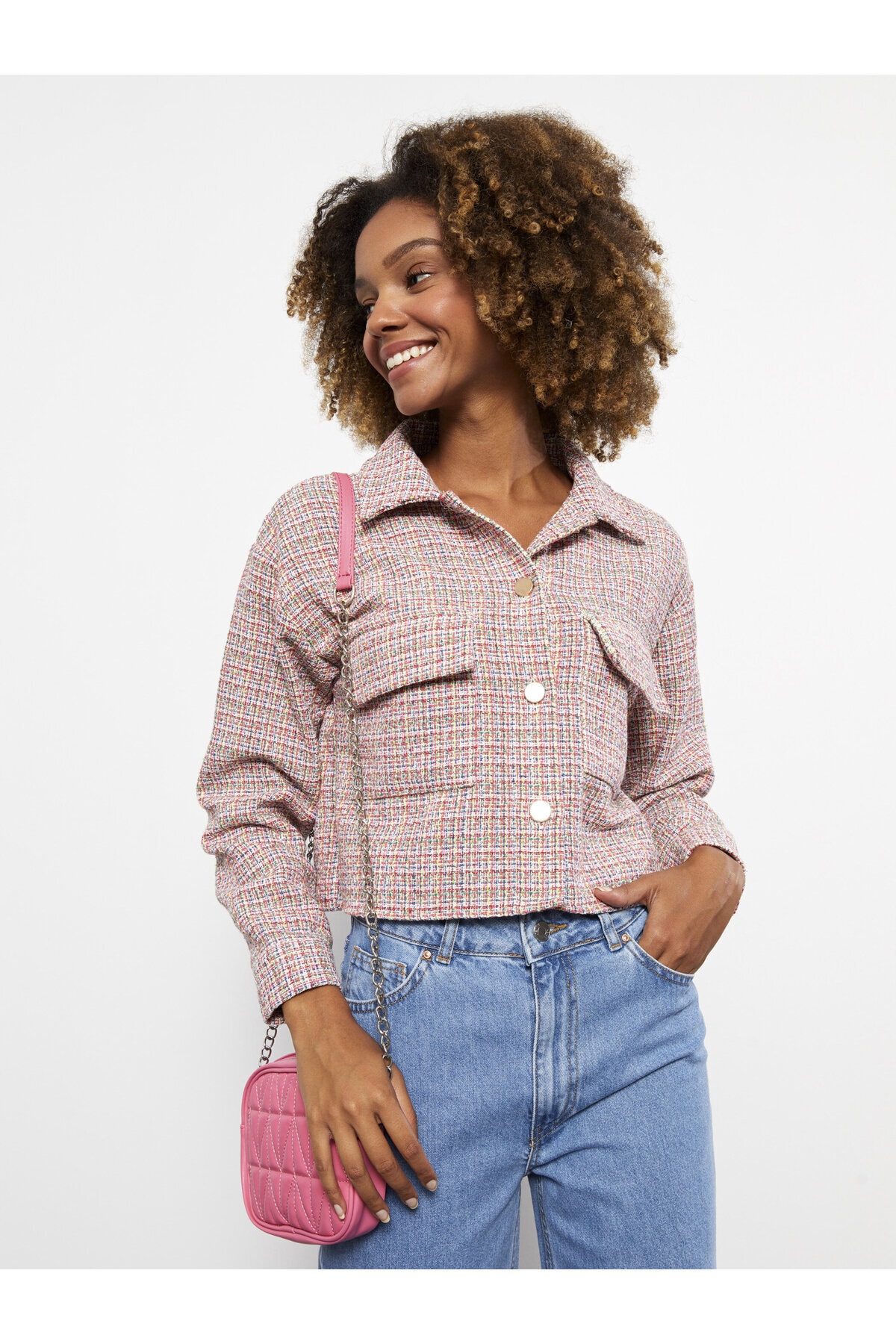 LC Waikiki Women's Self Patterned Long Sleeve Shirt Jacket