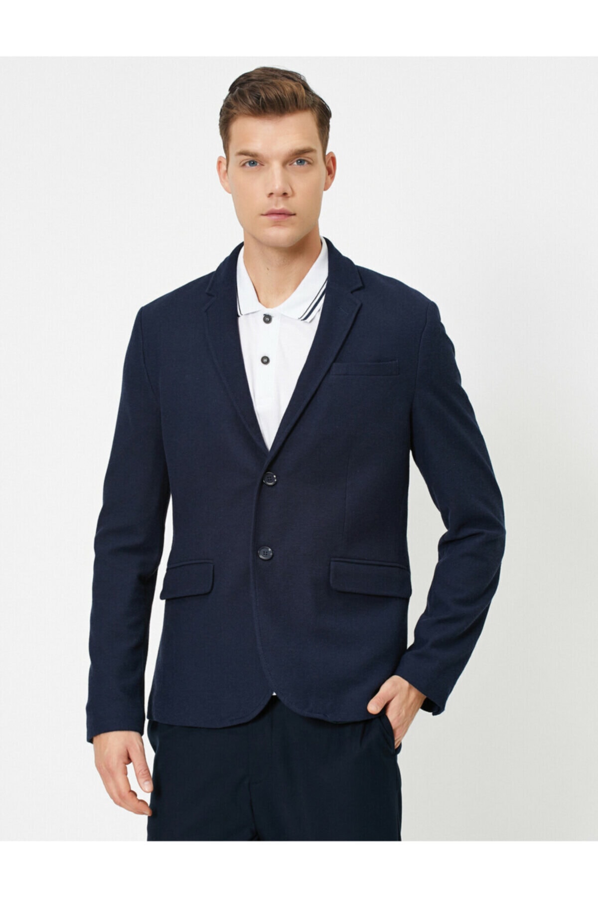 Levně Koton Men's Navy Blue Pocket Detailed Buttoned Blazer Jacket