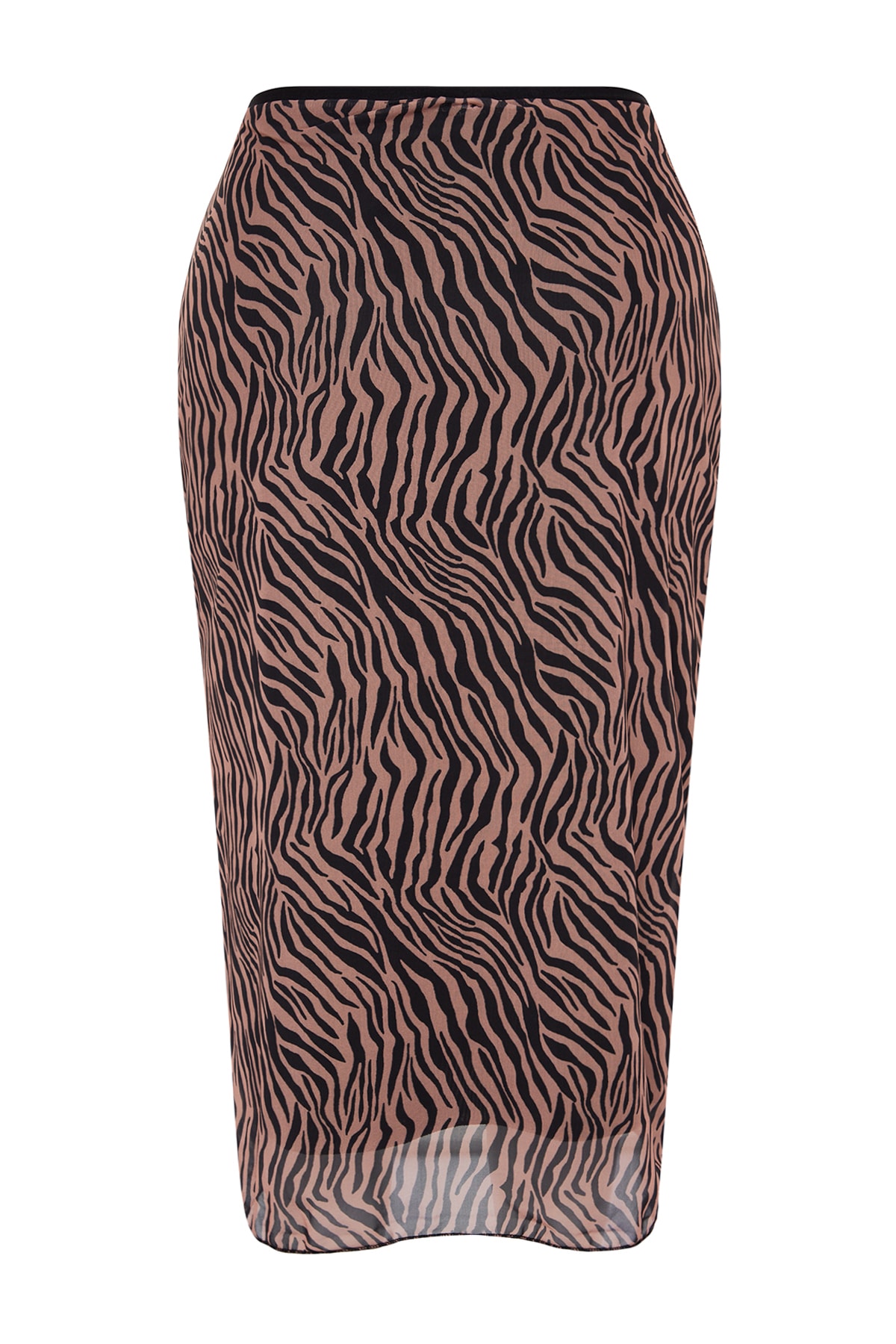 Trendyol Curve Black Animal Patterned Tulle Knitted Skirt