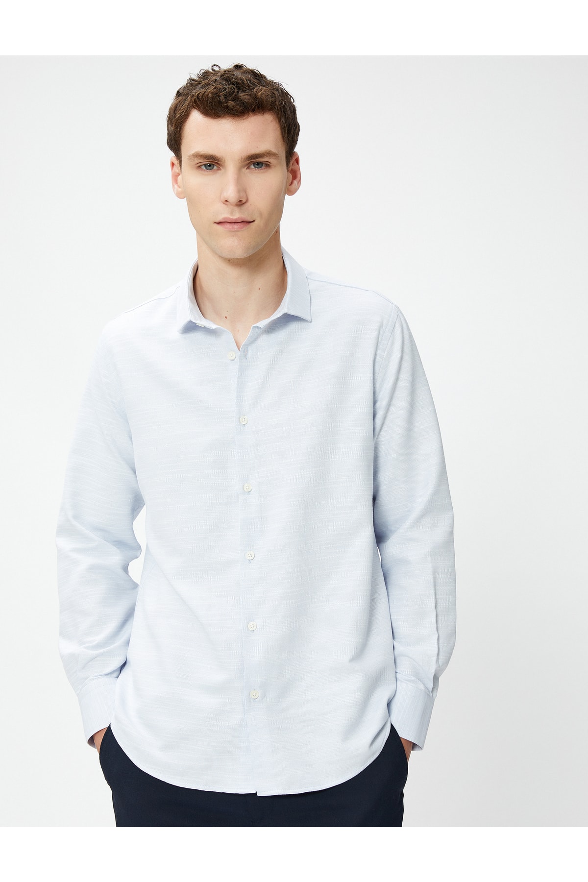 Koton Shirt with an Italian Collar Long Sleeve, Buttoned Non Iron