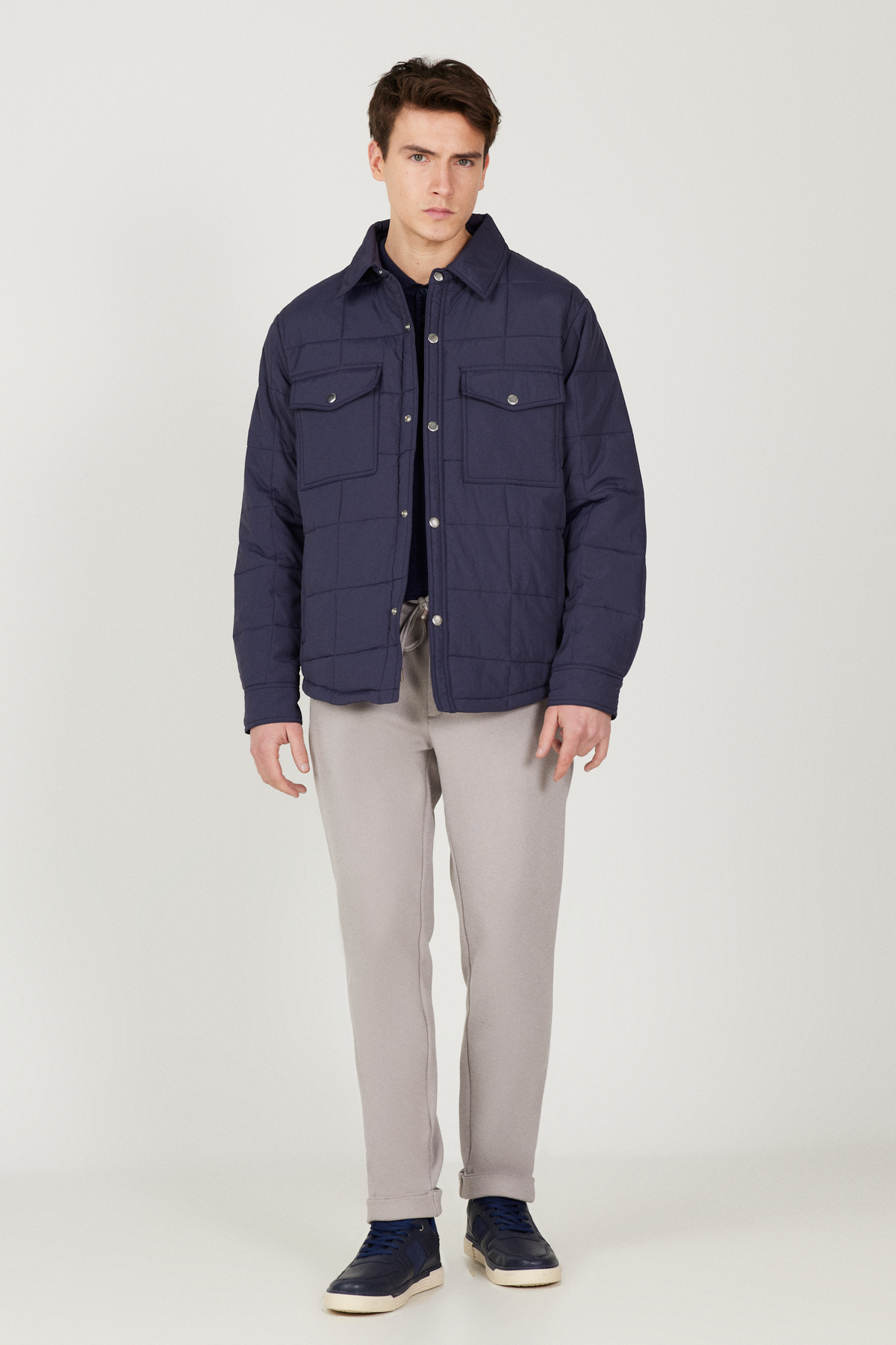 ALTINYILDIZ CLASSICS Men's Navy Blue Standard Fit Regular Fit Shirt Collar Coat
