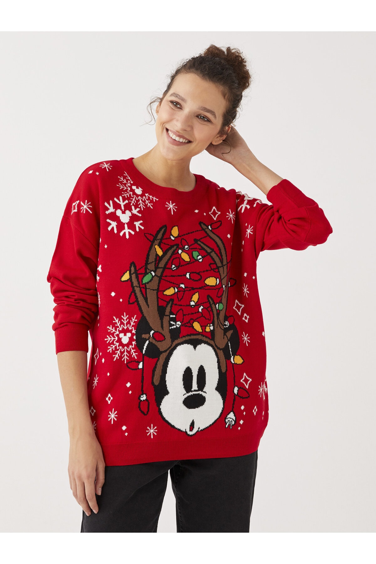 LC Waikiki Crew Neck Mickey Mouse Printed Long Sleeve Women's Knitwear Sweater