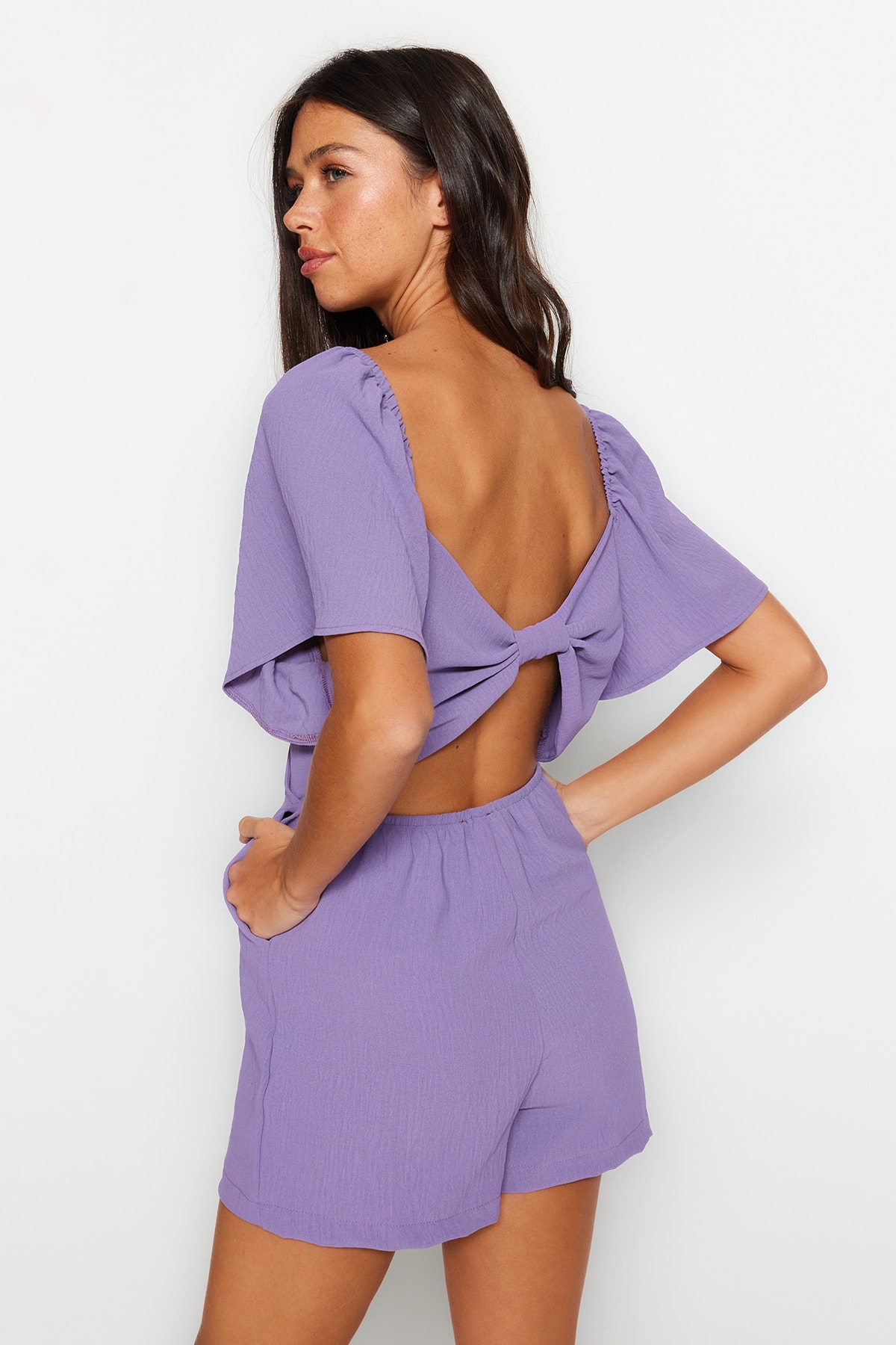 Trendyol Lilac Mini Back Window Detail Woven Jumpsuit