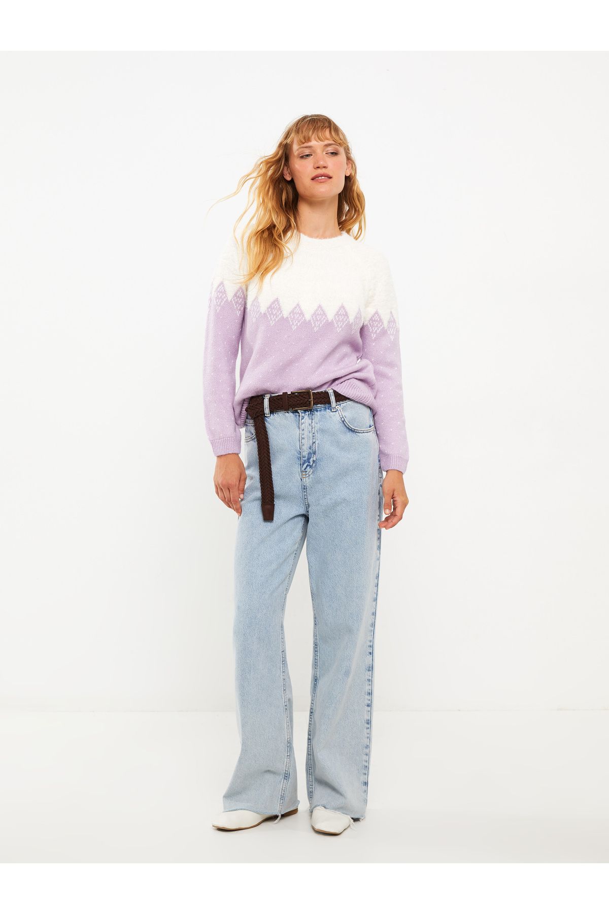 LC Waikiki Women's Crew Neck Color Block Knitwear Sweater