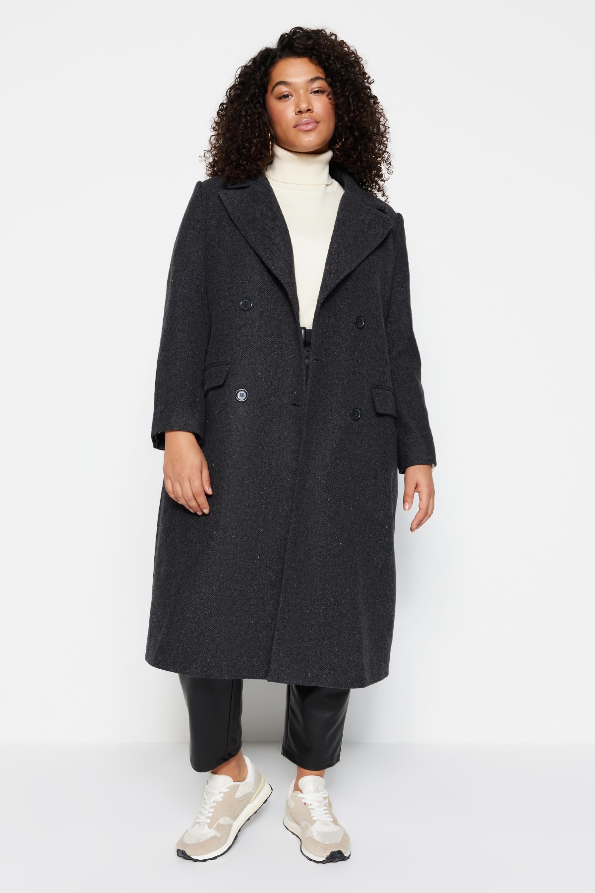 Trendyol Curve Black Cashmere Coat With Pocket Flap
