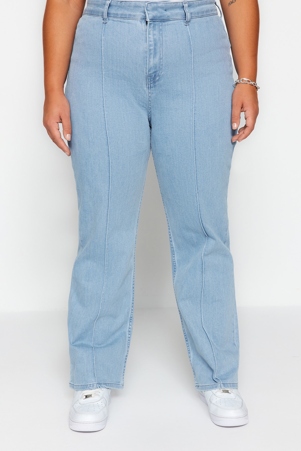 Blugi Trendyol Blue High Waist Ribed Wide-Cut