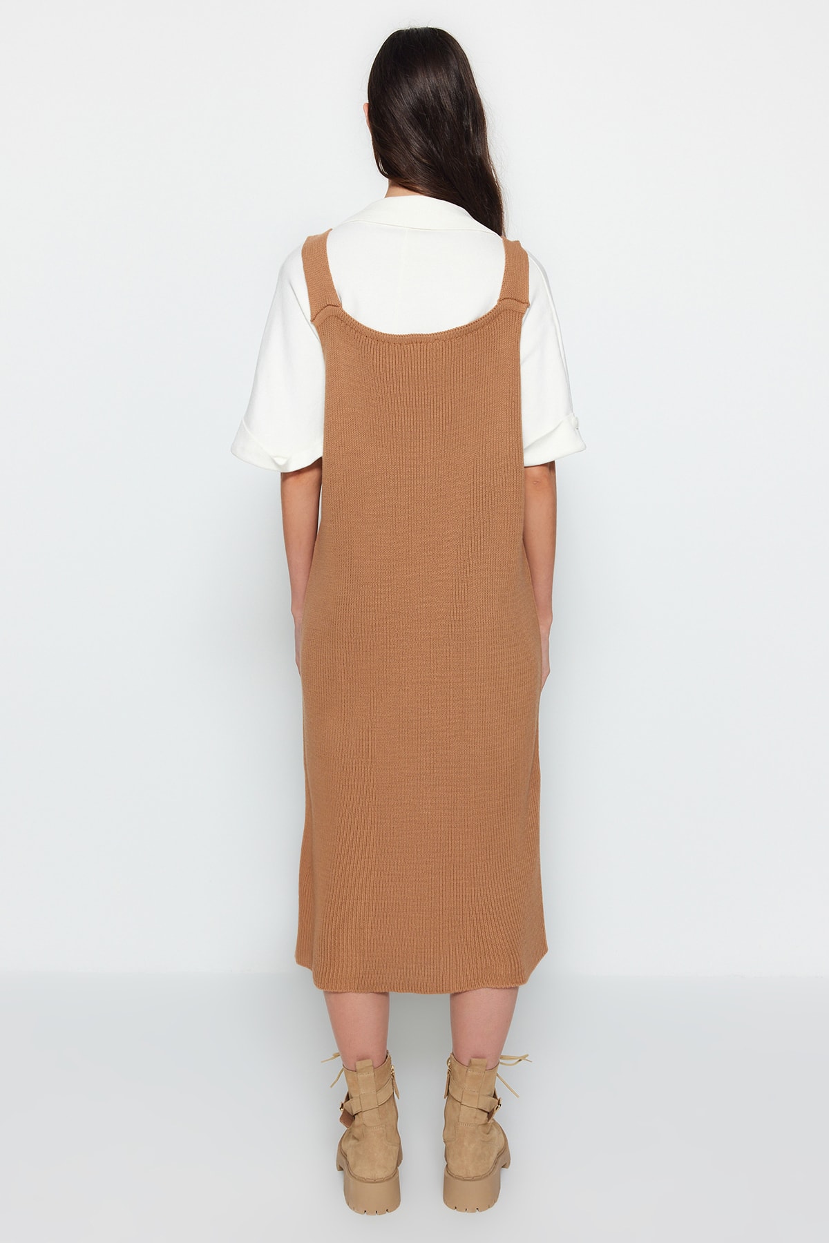 Trendyol Beige Maxi Knitwear V-Neck Gilet Dress