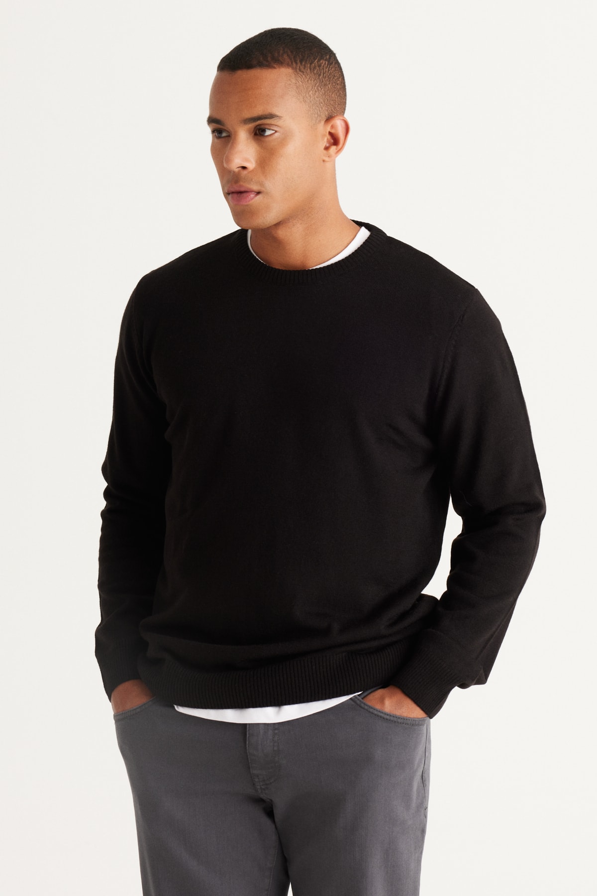 Levně ALTINYILDIZ CLASSICS Men's Black Standard Fit Normal Cut, Crew Neck Knitwear Sweater.