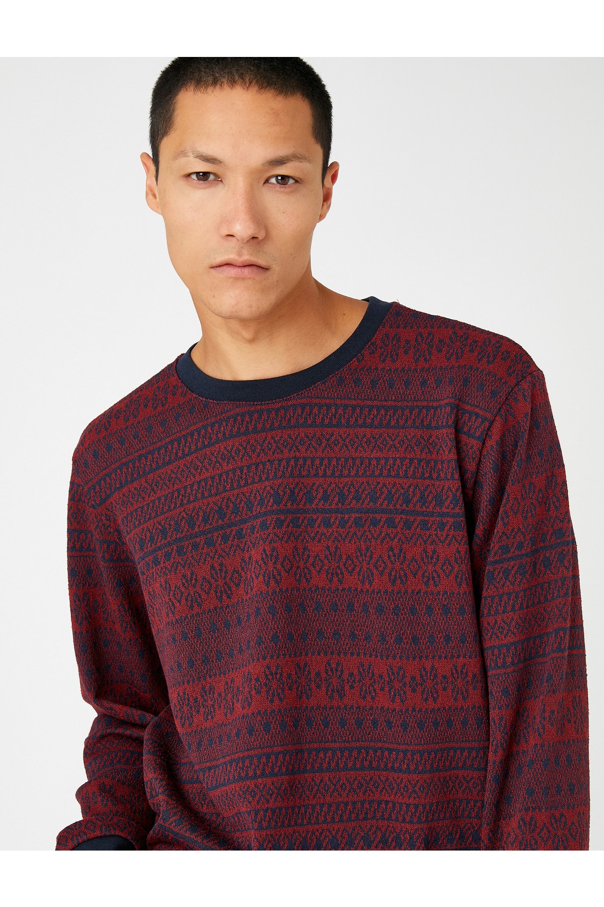 Koton Basic Jacquard Sweater Crew Neck Long Sleeved