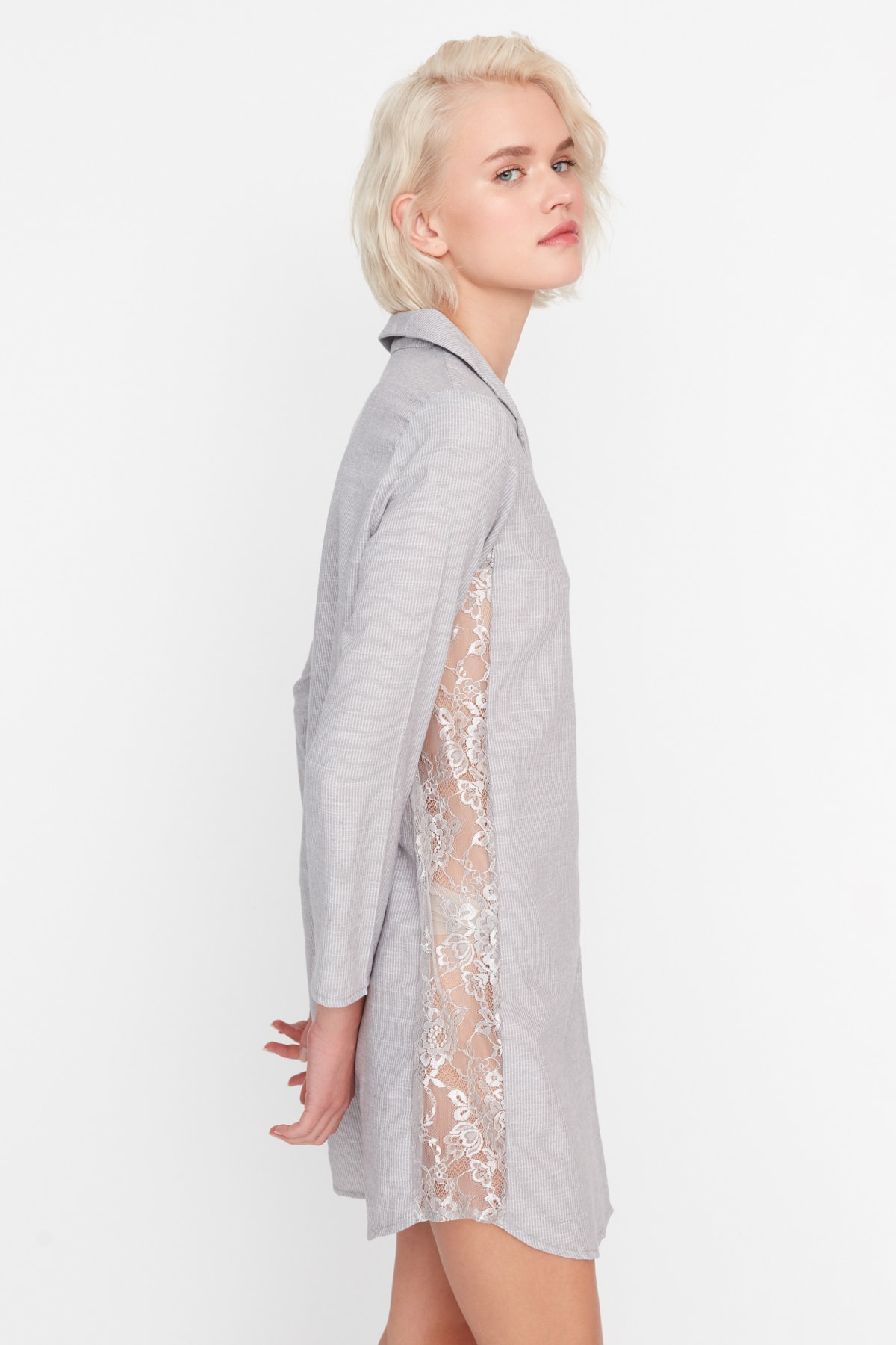 Trendyol Weave Gray Lace Detailed Nightgown