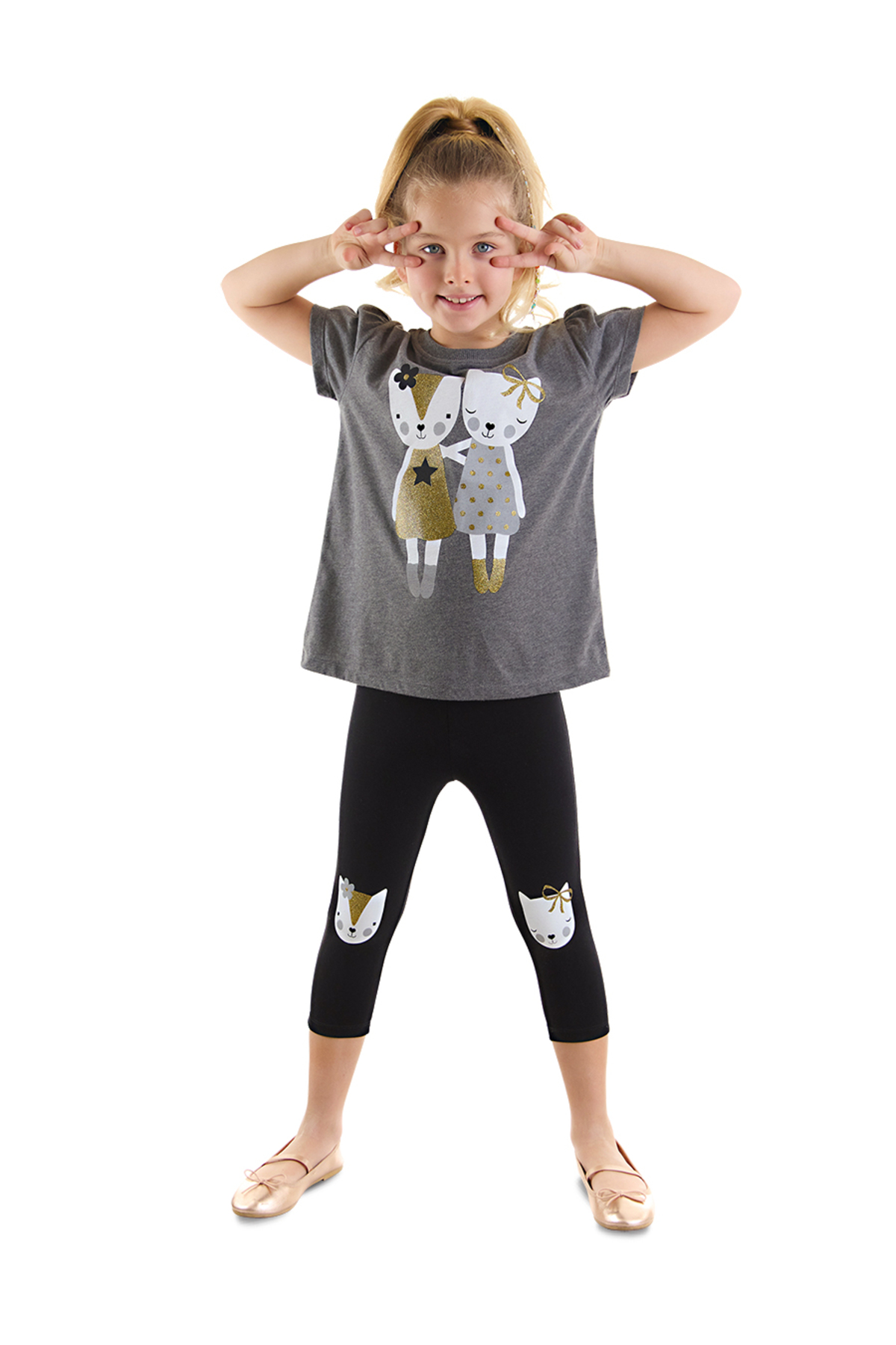 Levně Denokids Cat Friends Girls Kids T-Shirt Leggings Set
