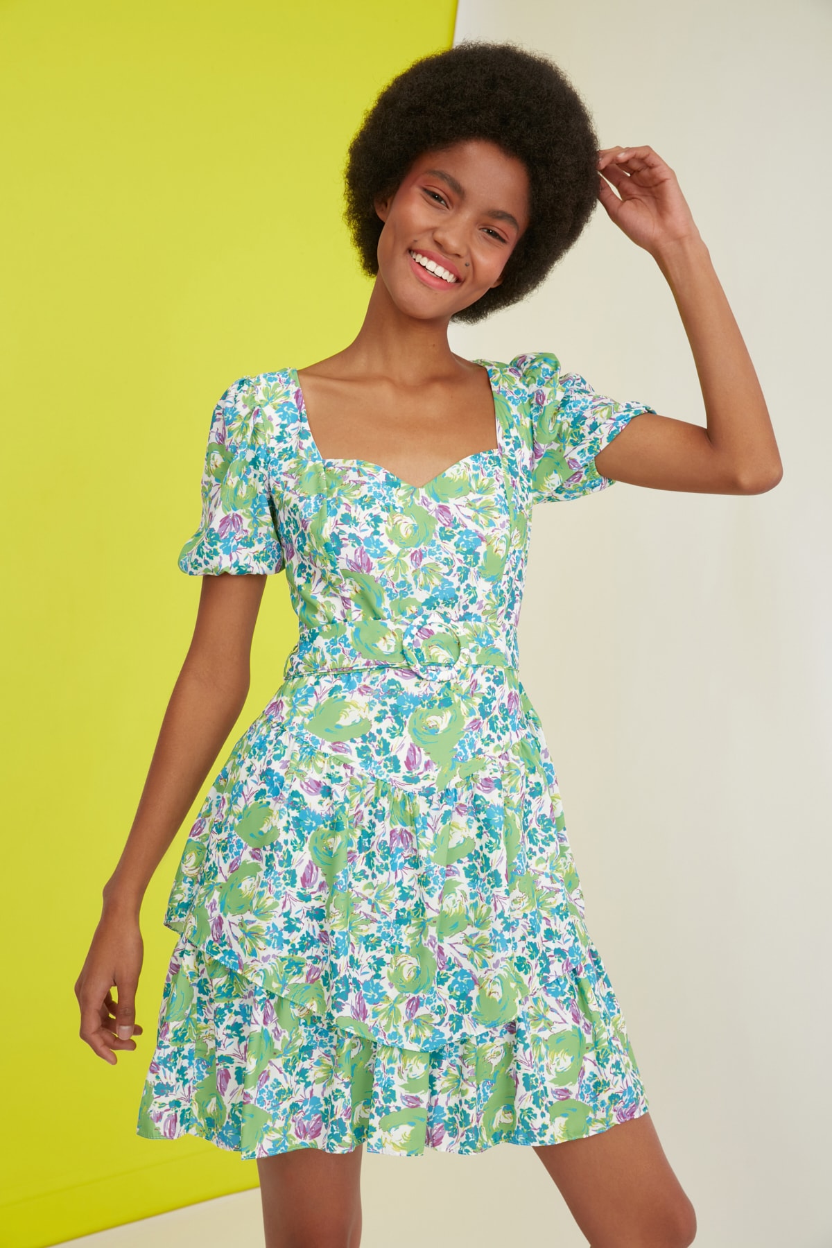 Trendyol Multicolored Belt and Ruffles Dress